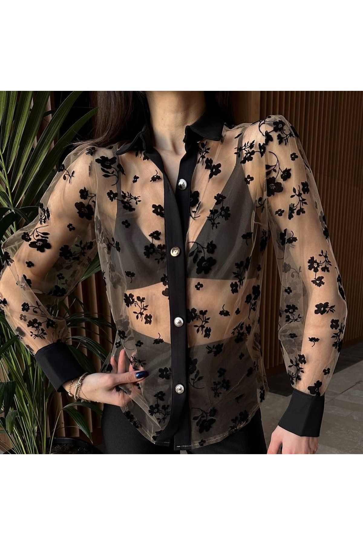 LUQ fasion Tül İşlemeli Tasarım Gömlek