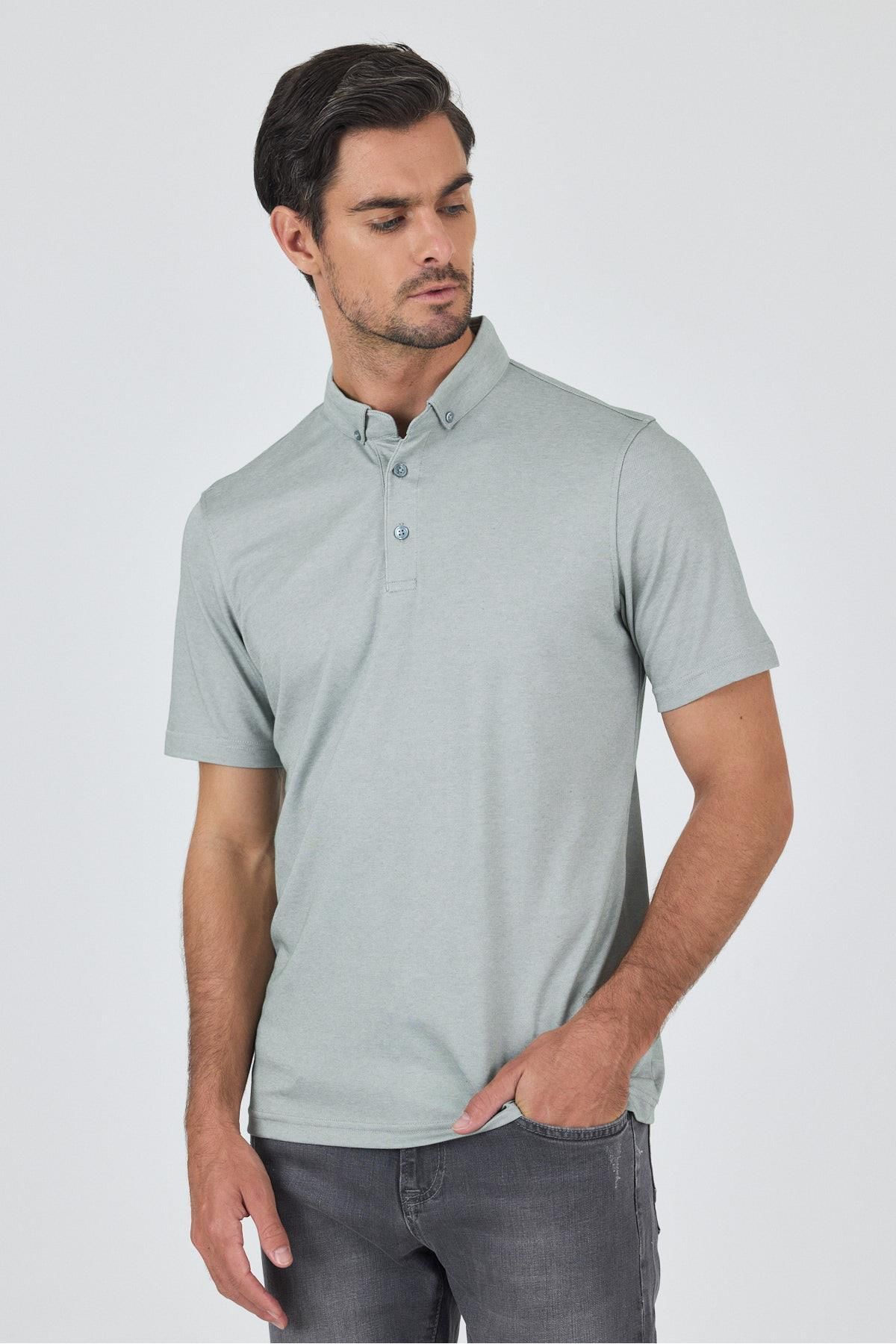İmza A.Yeşil Kısa Kol Düz Suprem Polo Yaka Cepsiz Pamuklu Casual Slim Fit Tişört 1011250160_607