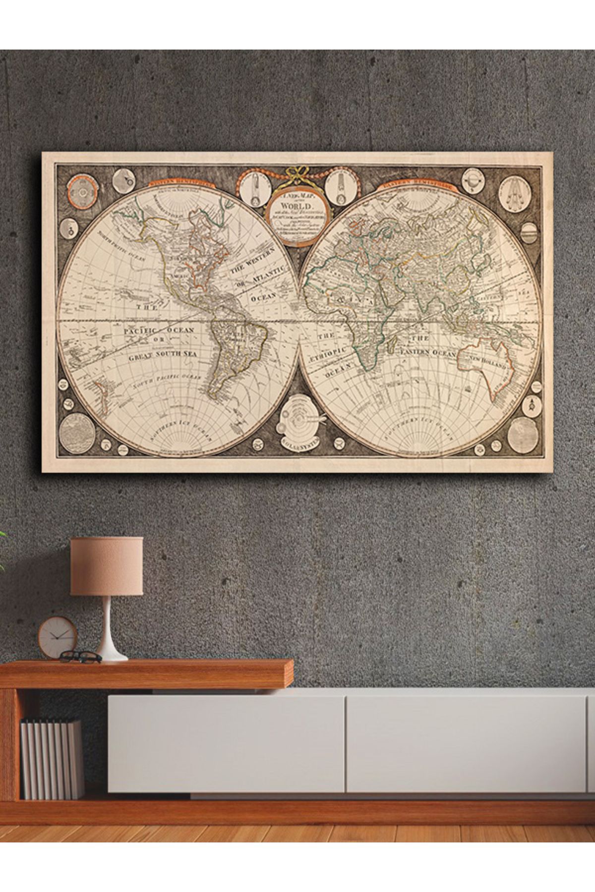 PRİME Concept Kanvas dekoratif harita tablo çerçevesiz 70x120 cm %100 pamuklu kumaş