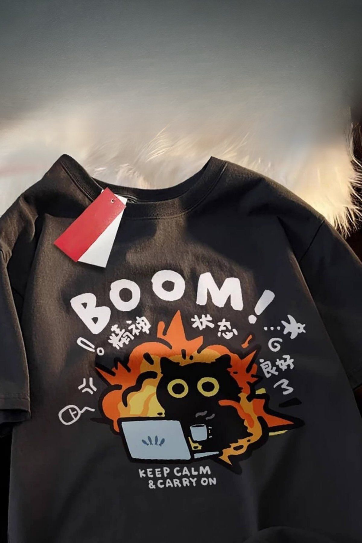 BALİNA Siyah Boom Keep Calm & Carry On Unisex T-shirt -BLN