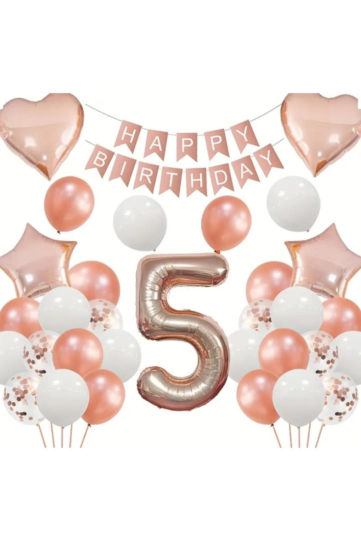 SİNDA Yaş Günü Rose Gold - Doğum Günü Partisi Yıldız Kalp Krom Balon Seti