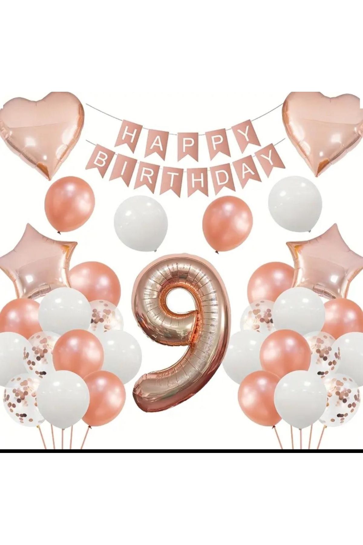 SİNDA Yaş Günü Rose Gold - Doğum Günü Partisi Yıldız Kalp Krom Balon Seti