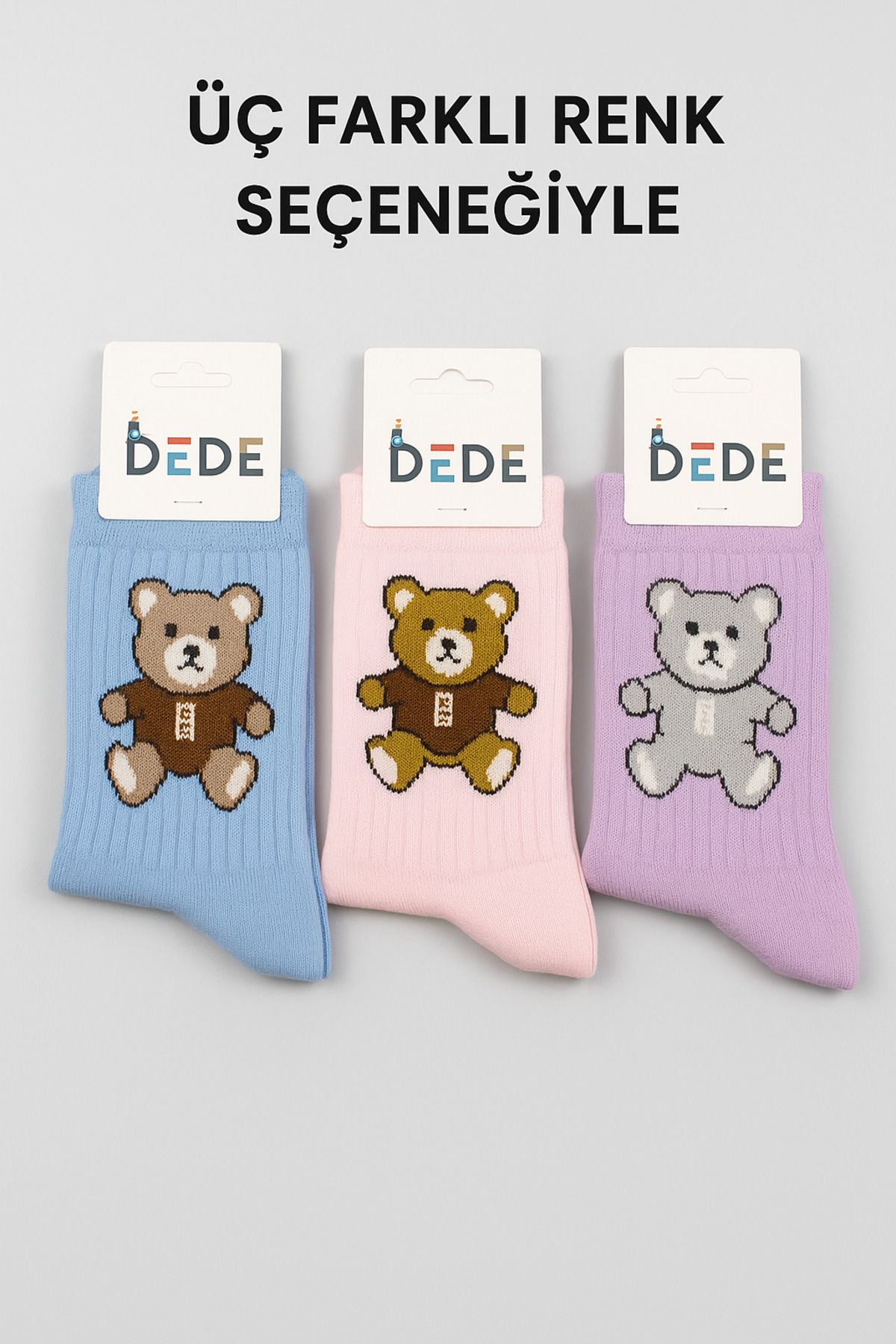 HEY GİDİ GİFT “Sevimli Ayıcık Çoraplar – 3 Renk Seçeneğiyle!” / Ayıcık Desenli Pamuklu Çorap – Mavi, Pembe, Lila