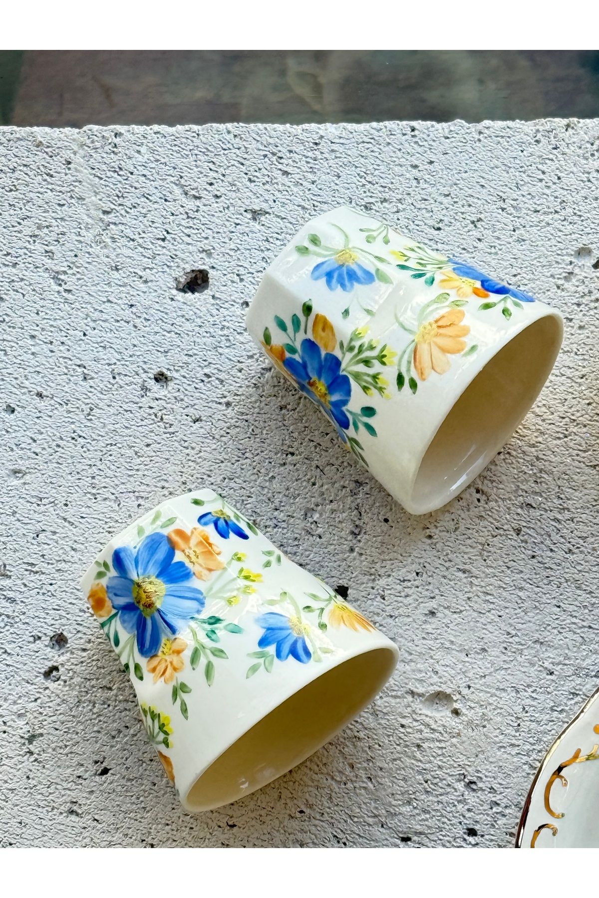 NADY STUDIO Bahar 2li Limoges porselen el yapımı çiçek dekorlu espresso bardağı