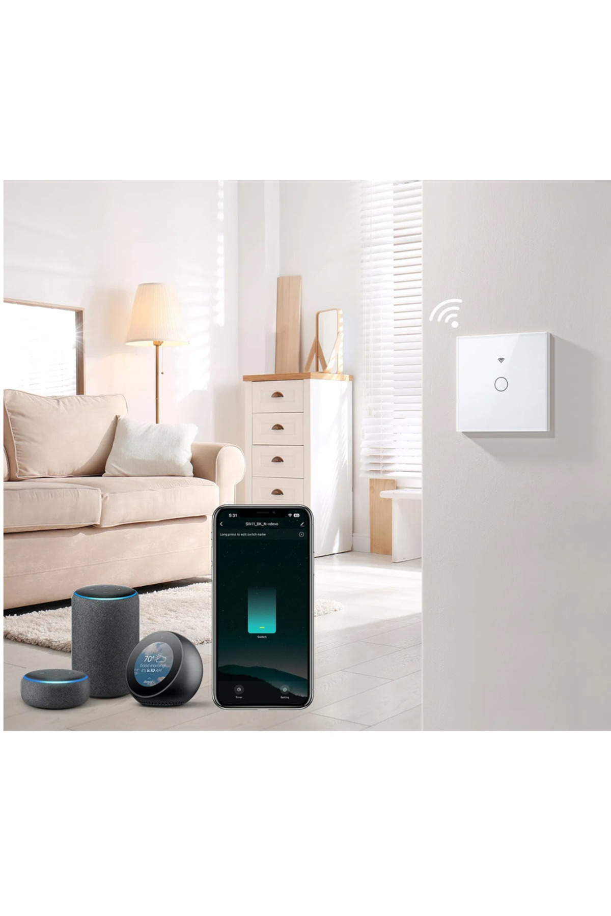 Gosund-Întrerupător tactil inteligent SW11, 10A, Wi-Fi, control vocal, temporizator, zero-zero, alb 3