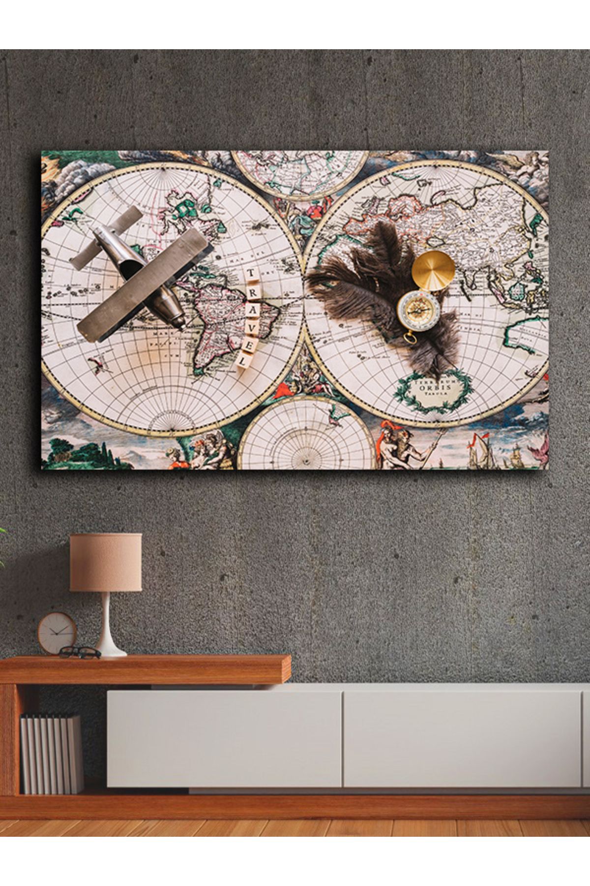 PRİME Concept Kanvas dekoratif harita tablo çerçevesiz 70x120 cm %100 pamuklu kumaş