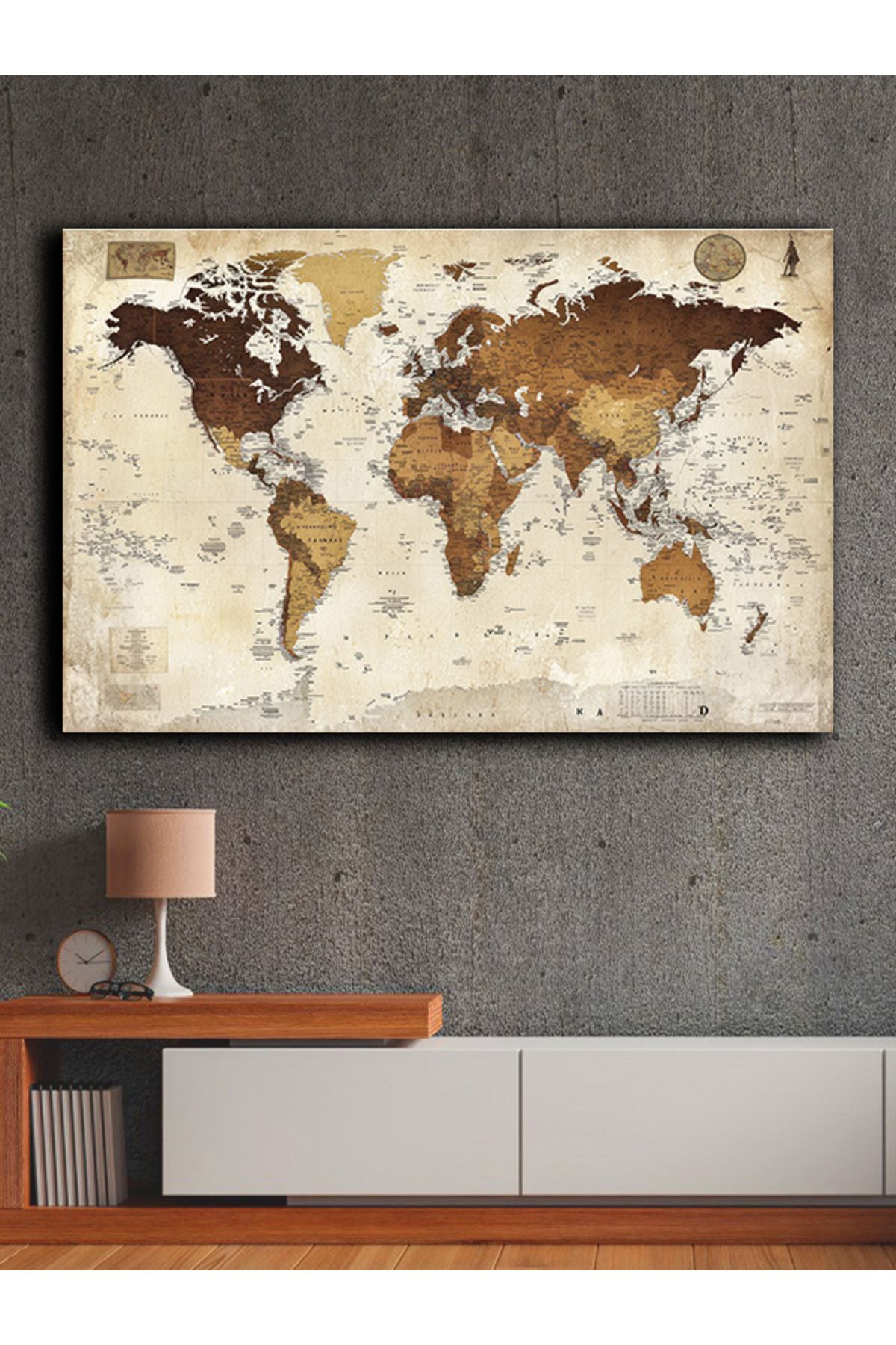 PRİME Concept Kanvas dekoratif harita tablo çerçevesiz 70x120 cm %100 pamuklu kumaş