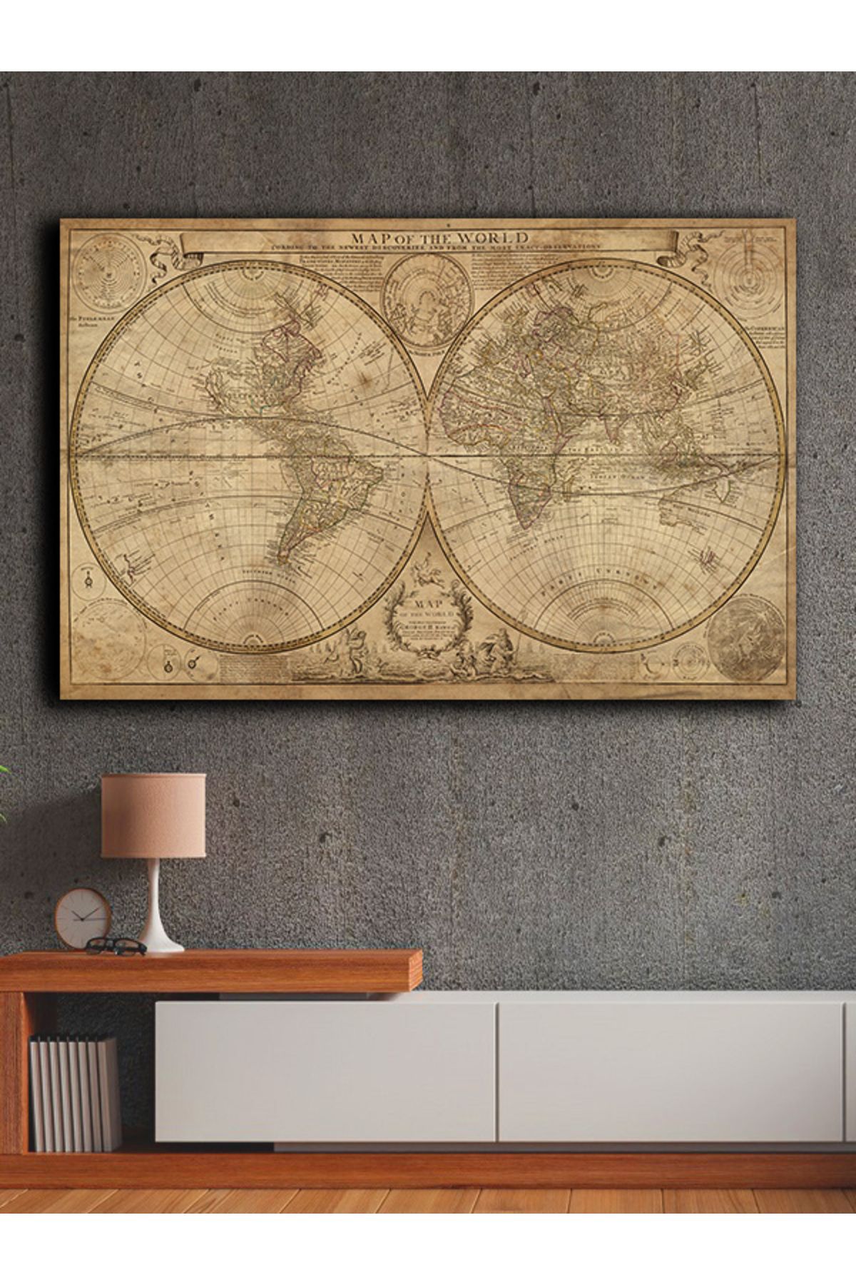 PRİME Concept Kanvas dekoratif harita tablo çerçevesiz 70x120 cm %100 pamuklu kumaş