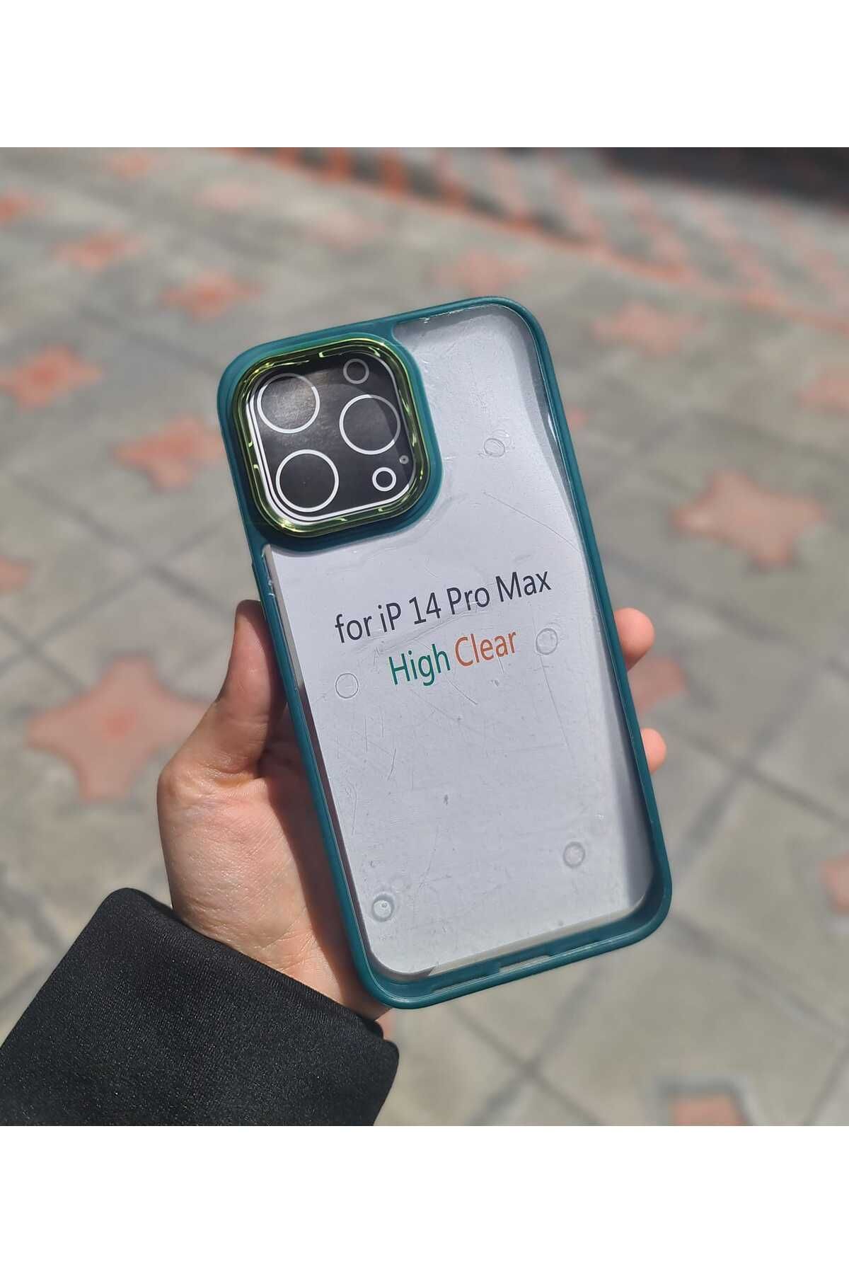 CEP-HANE Apple iPhone 14 Pro Max Kamera Koruyucu Parlak Kenarları Düz Darbe Emici Premium Arkası Şeffaf Kılıf