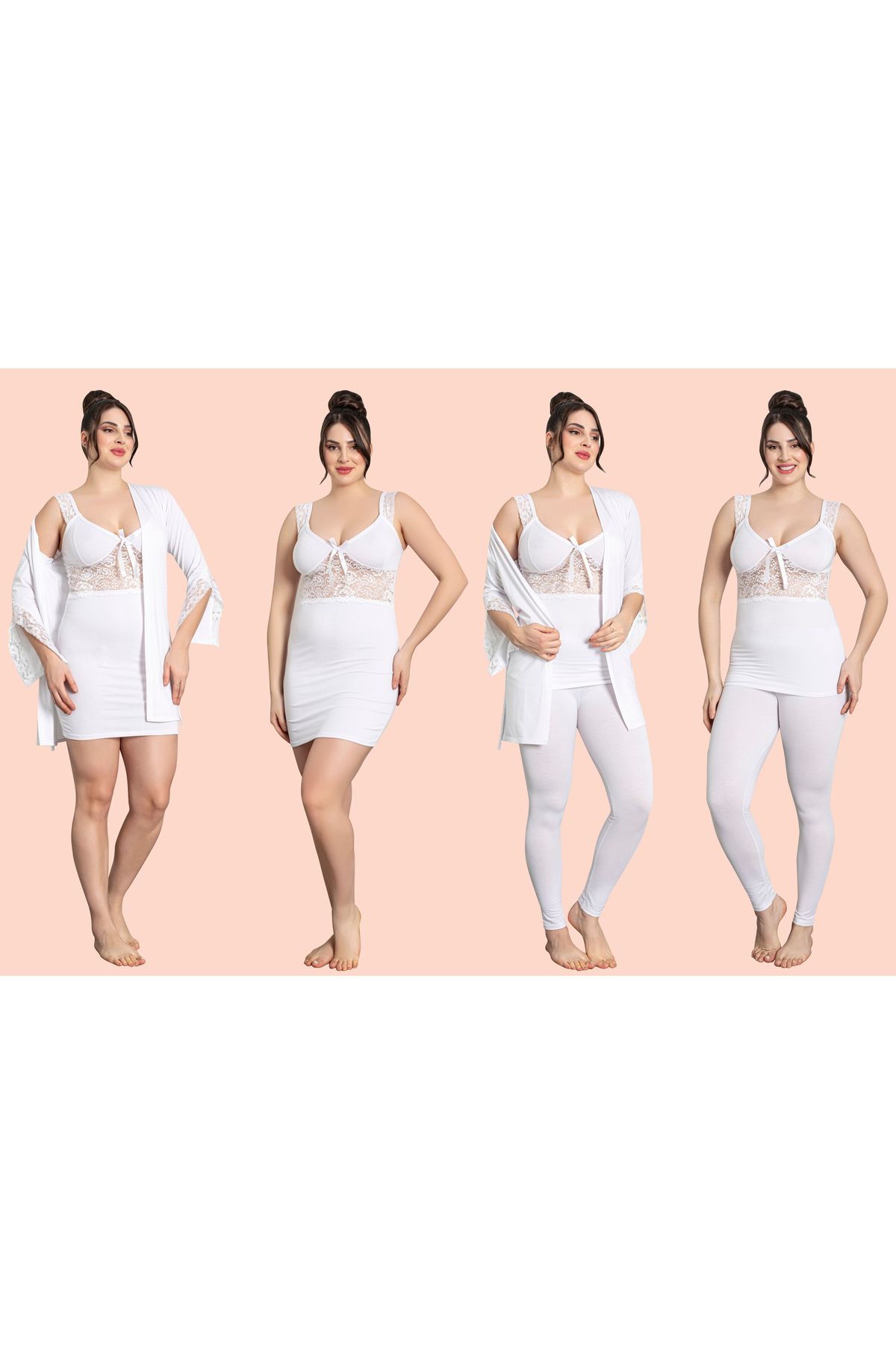 JENİKA Kadın Dantel Detay Kutulu 4 lü Tayt Set Pijama Takımı
