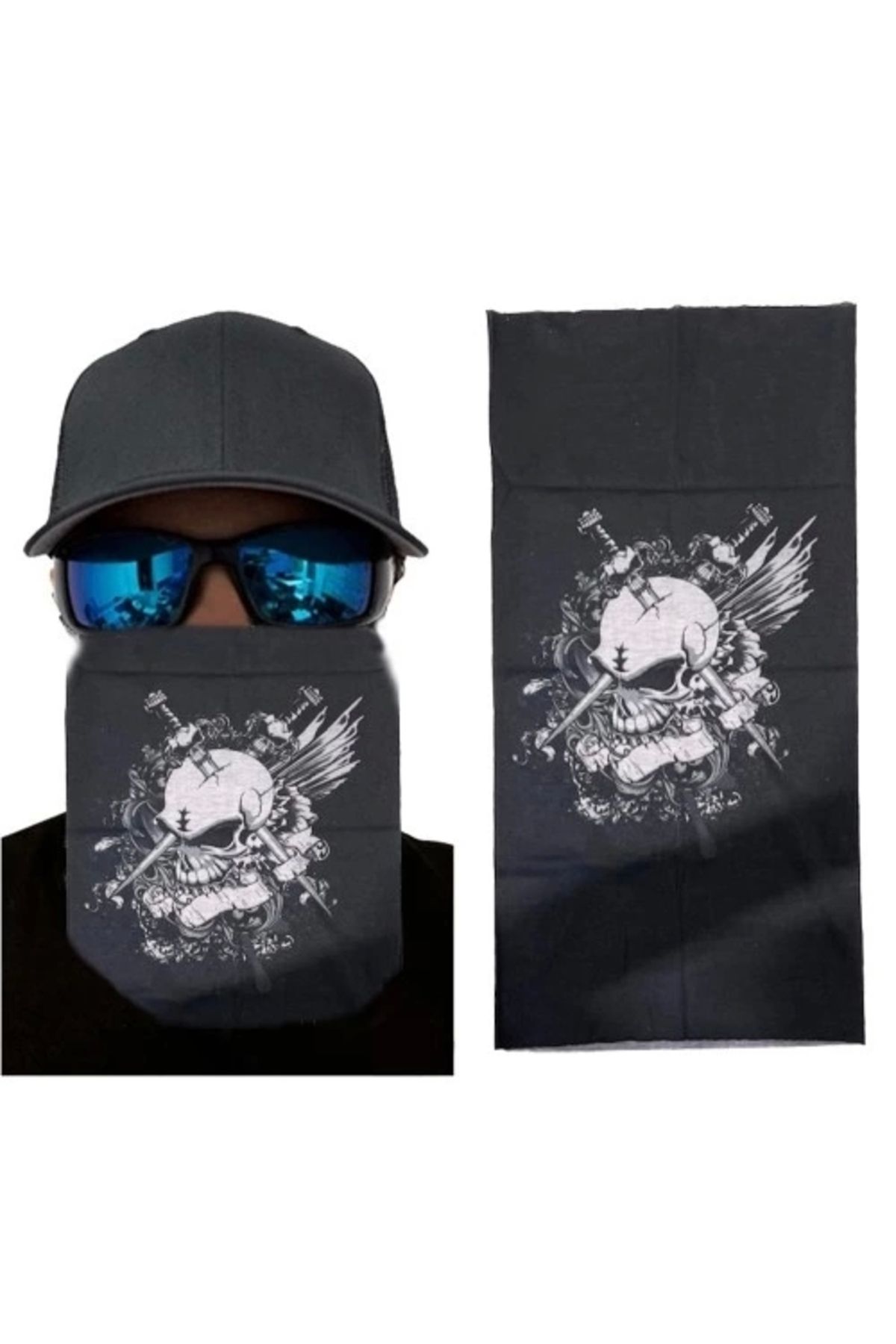 PRATİKOBA Siyah Beyaz Kafatası Baskılı Buff Bandana 25x48 cm Parti Malzemeleri