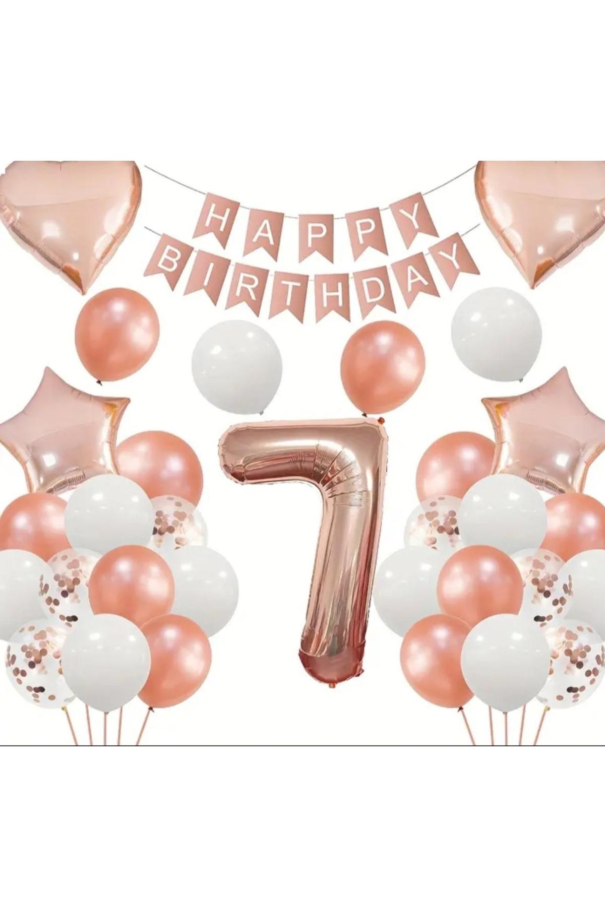 SİNDA Yaş Günü Rose Gold - Doğum Günü Partisi Yıldız Kalp Krom Balon Seti