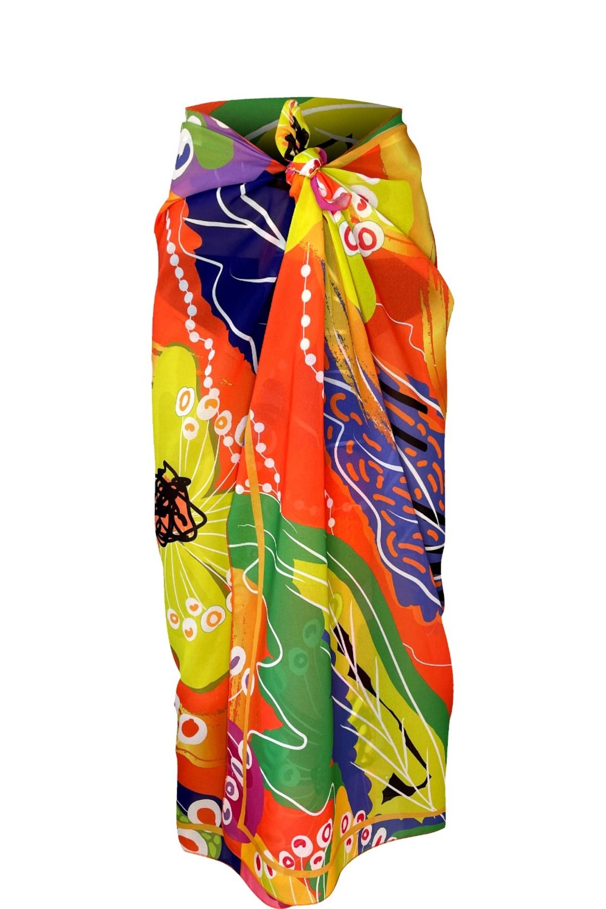 Bolder shelly şifon oranj flower pareo (150*100 cm)