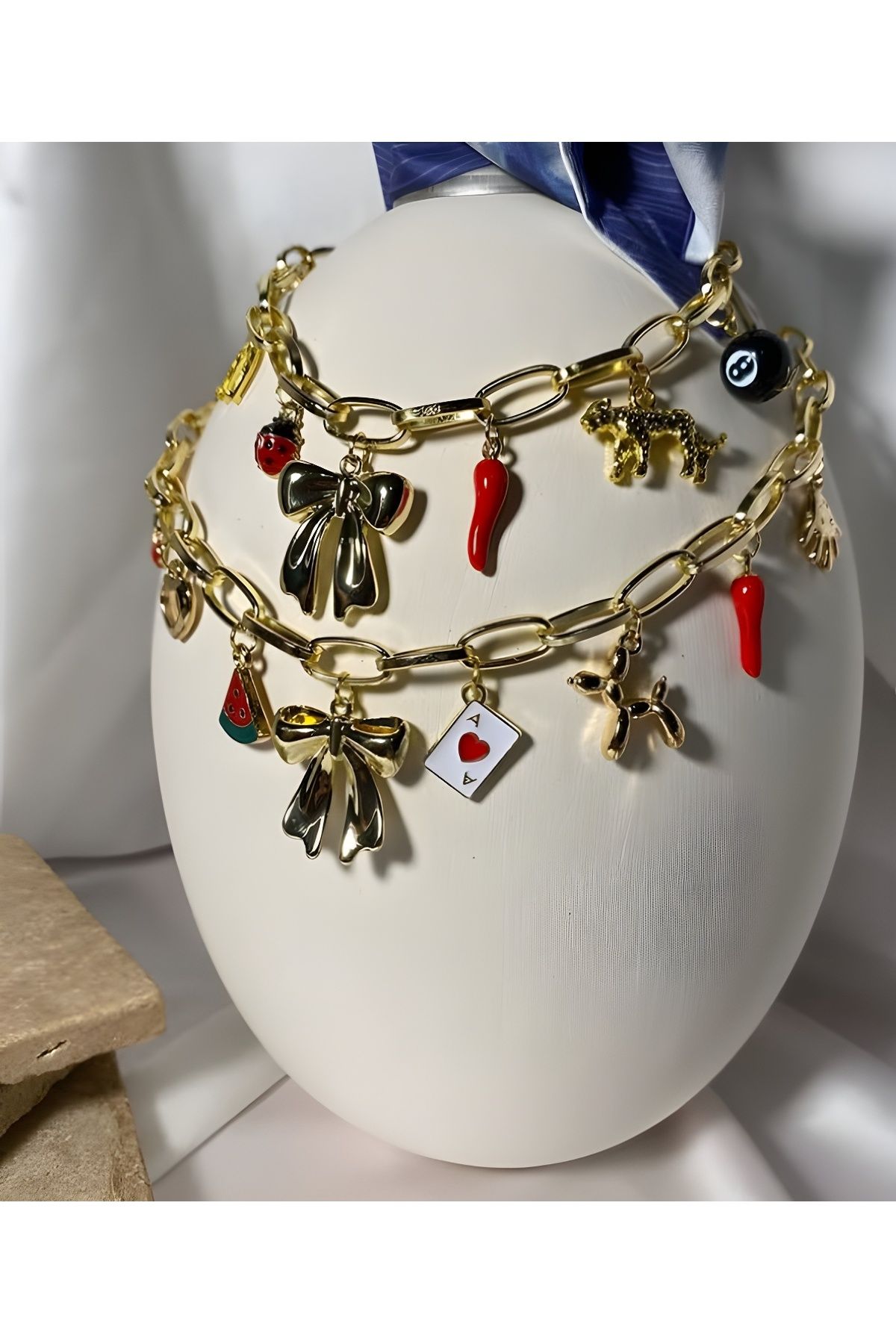 MODA İkili Kırmızı Kurdele Kadın Charm Kolye