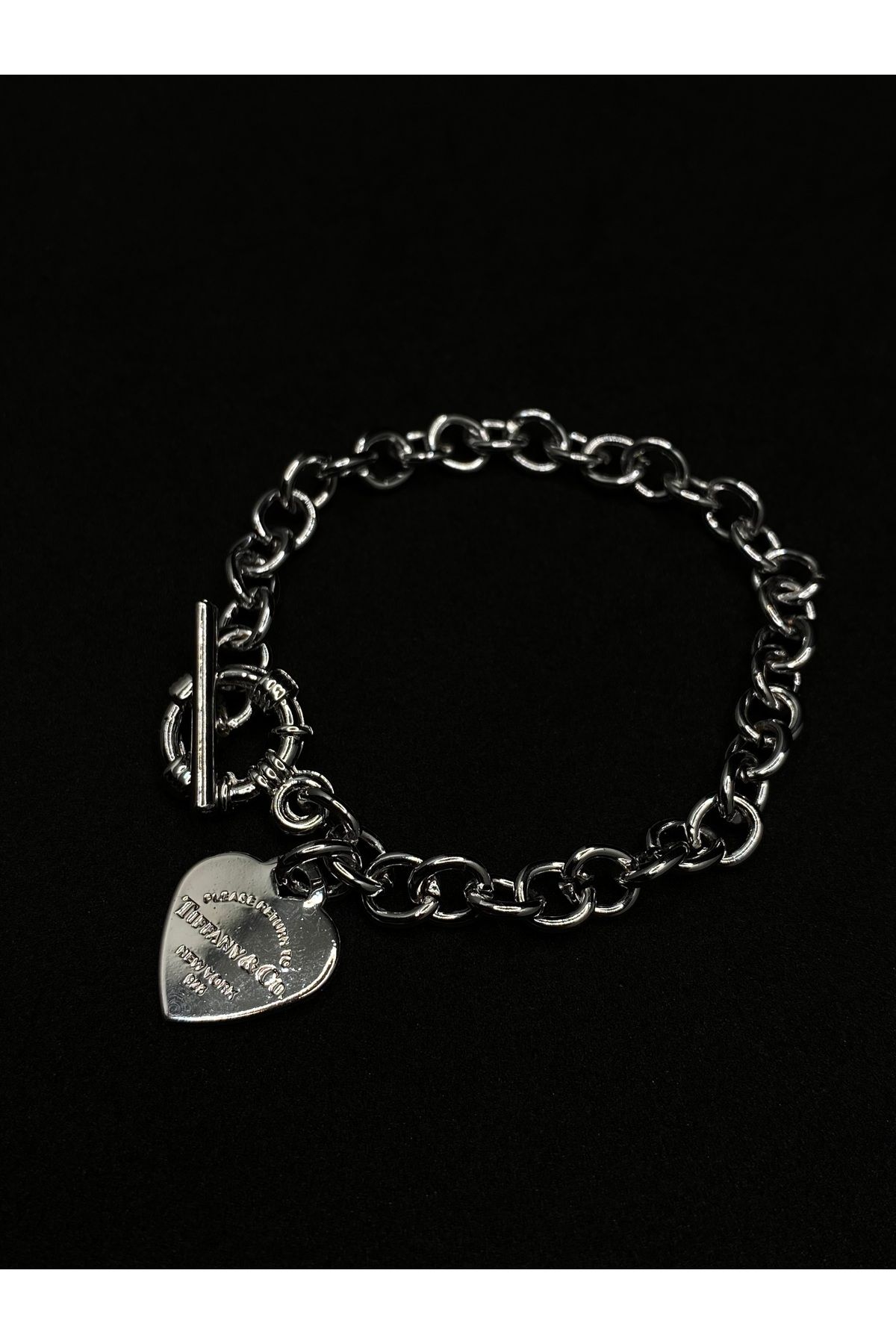 Jiji Jewelery Tiff Co Heart Tag Toggle Gümüş Renk Çelik Bileklik
