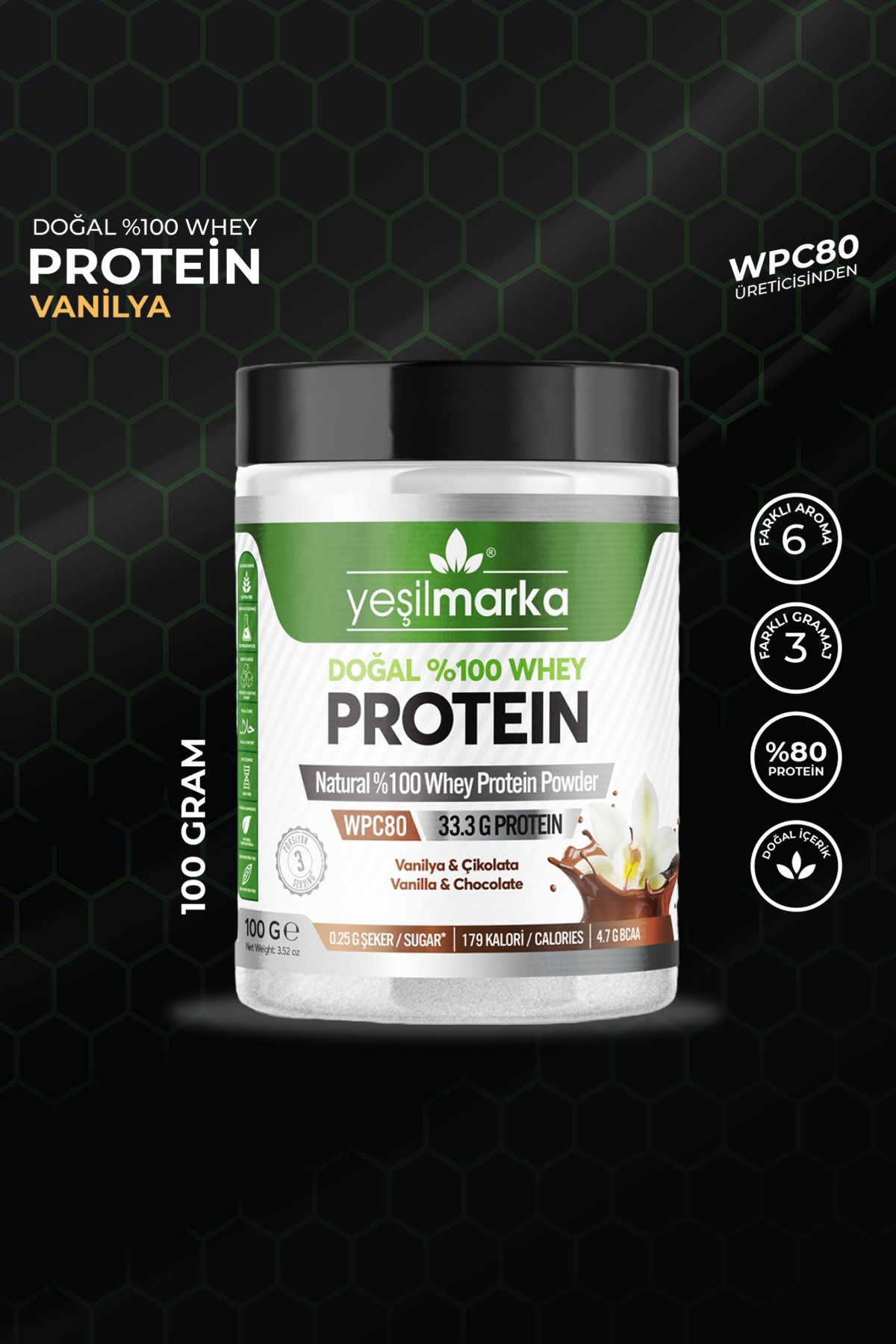 Doğal Whey Protein Tozu - Vanilya / Kakao 100 g