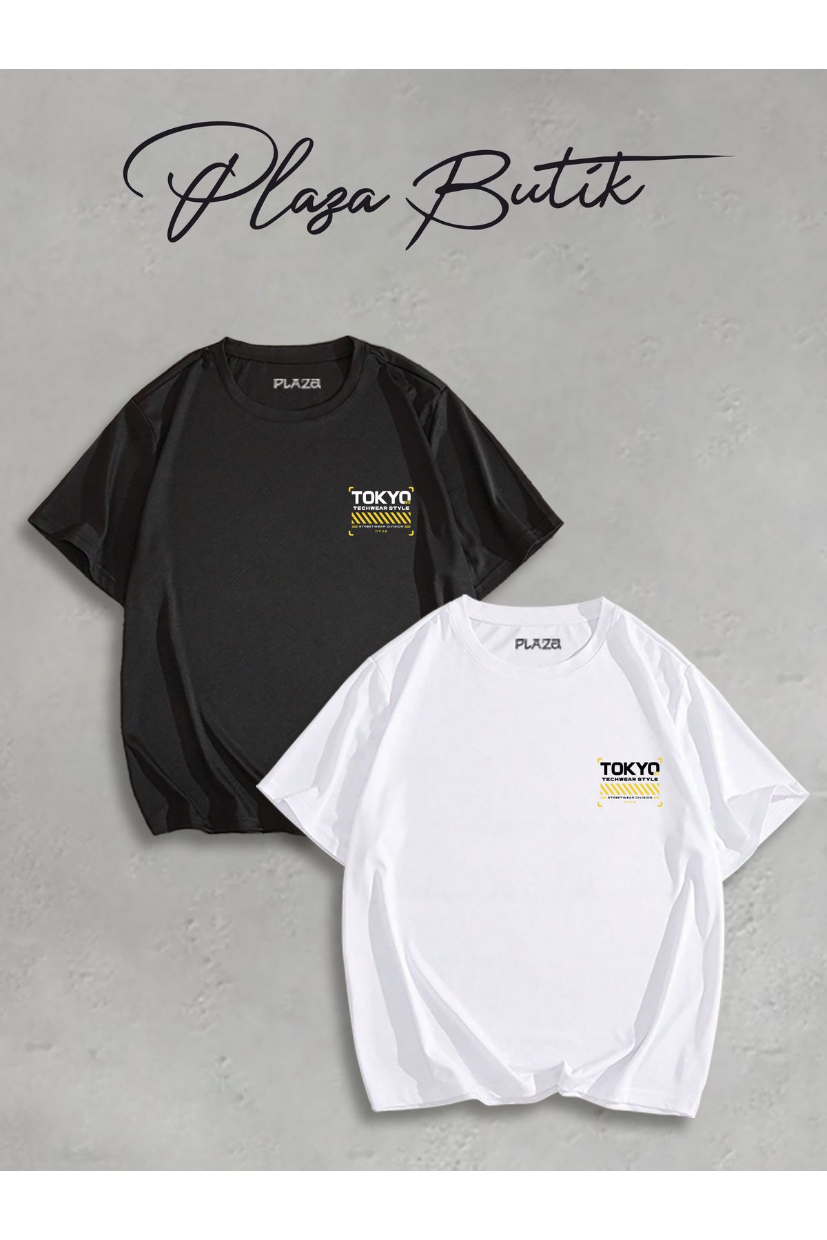 Plaza Butik Tokyo Techwear Baskılı İkili Oversize Sevgili T-shirt Eş Kombini