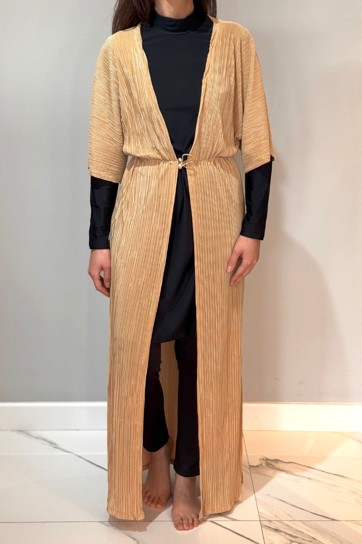 Remsa Mayo Piliseli Kimono Pareo Kaftan Bağlanabilir RPK004 Bej