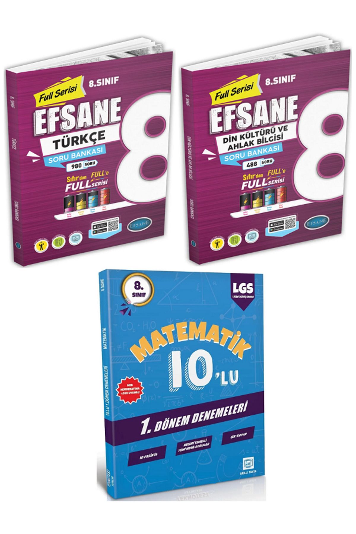 Efsane Yayınları 8.Sınıf Efsane TÜRKÇE + Din Kültürü Soru Bankası + 8.Sınıf 10'Lu Matematik Deneme - 3 KİTAP SET