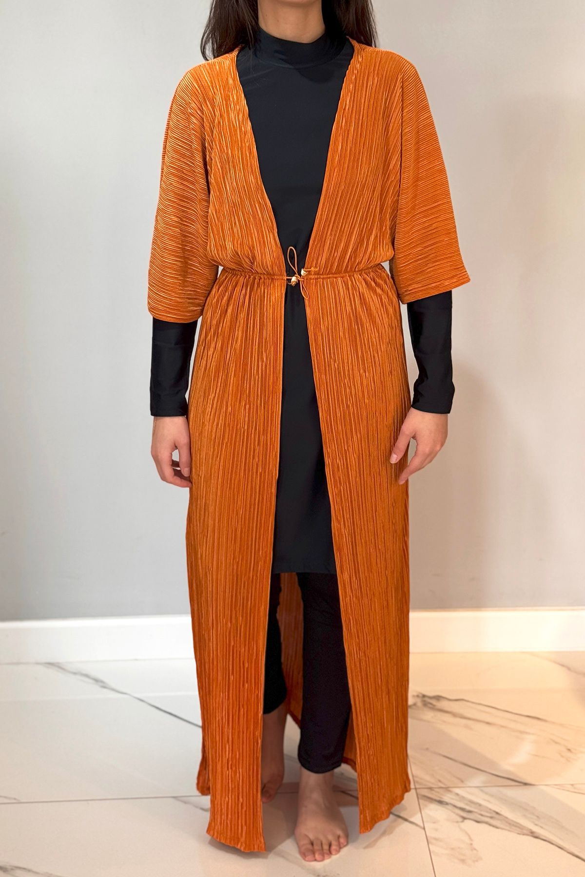 Remsa Mayo Piliseli Kimono Pareo Kaftan Bağlanabilir RPK004 Tarçın