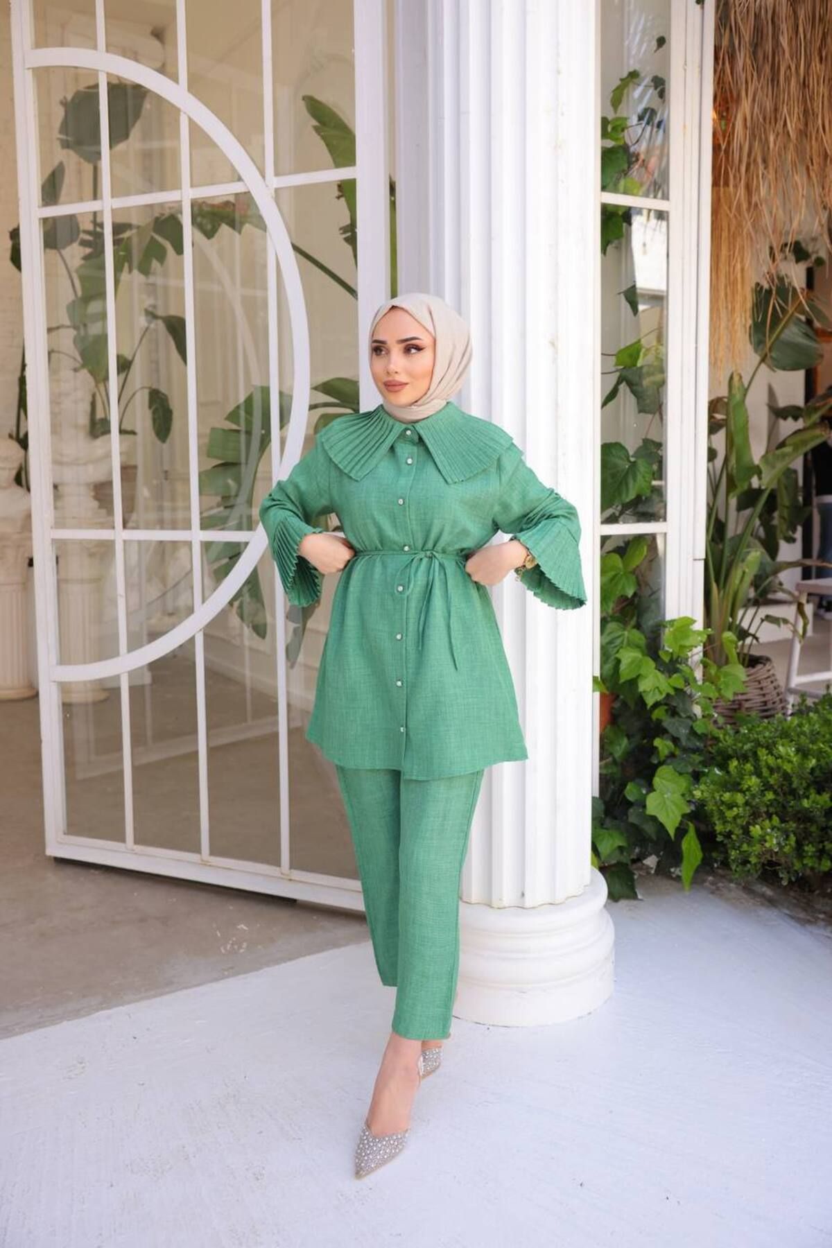 MODA %100COTTON pileli ikili tesettür takım