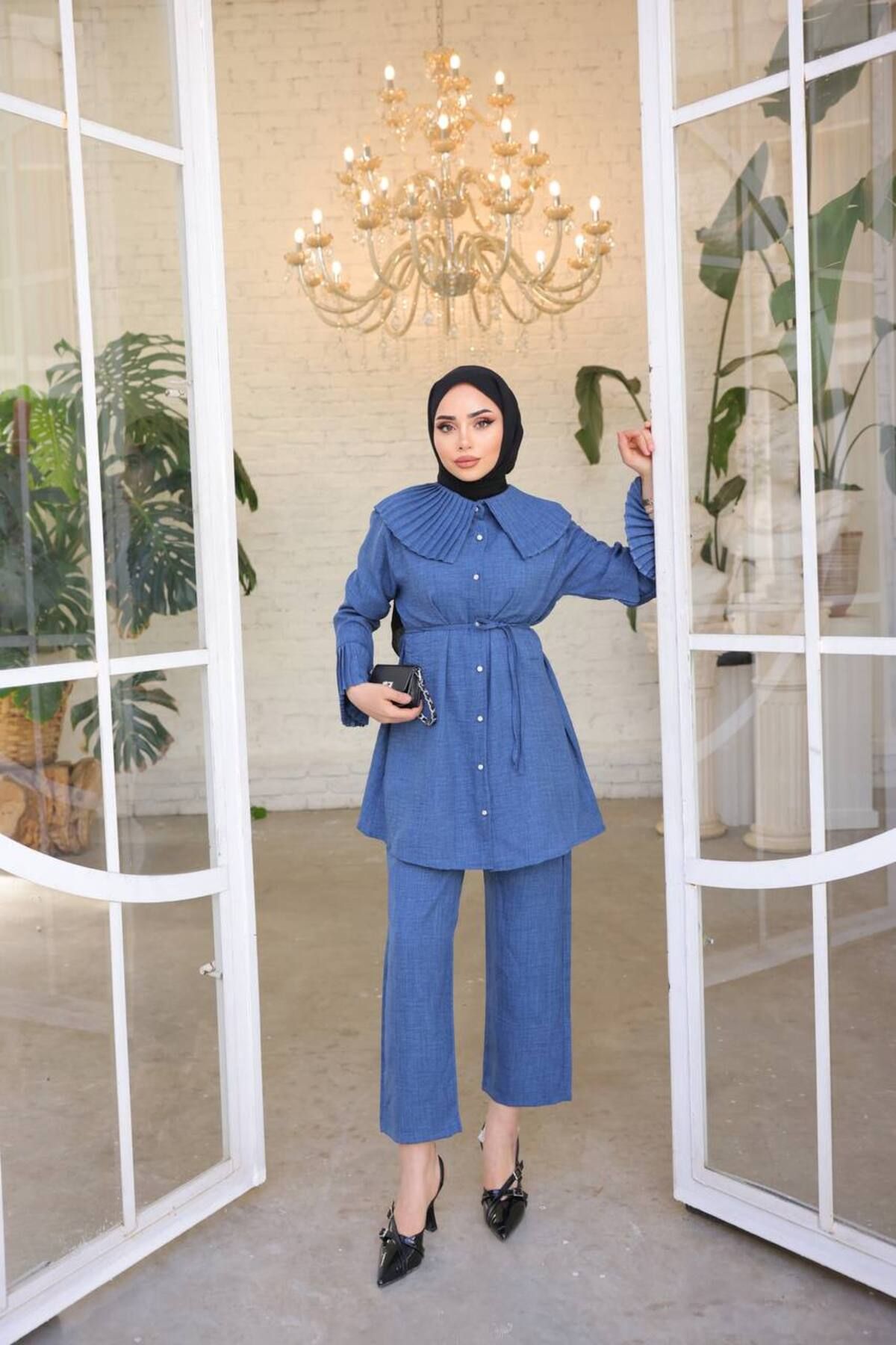 MODA %100COTTON pileli ikili tesettür takım