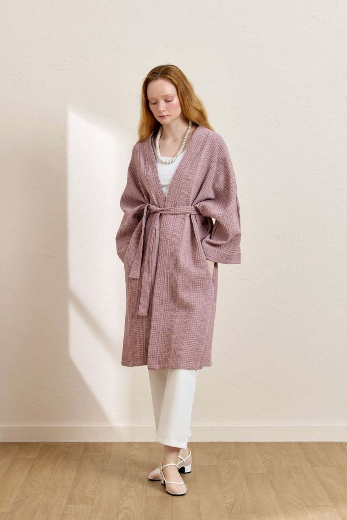 Ceylan Otantik Lila Waffle Uzun Kimono