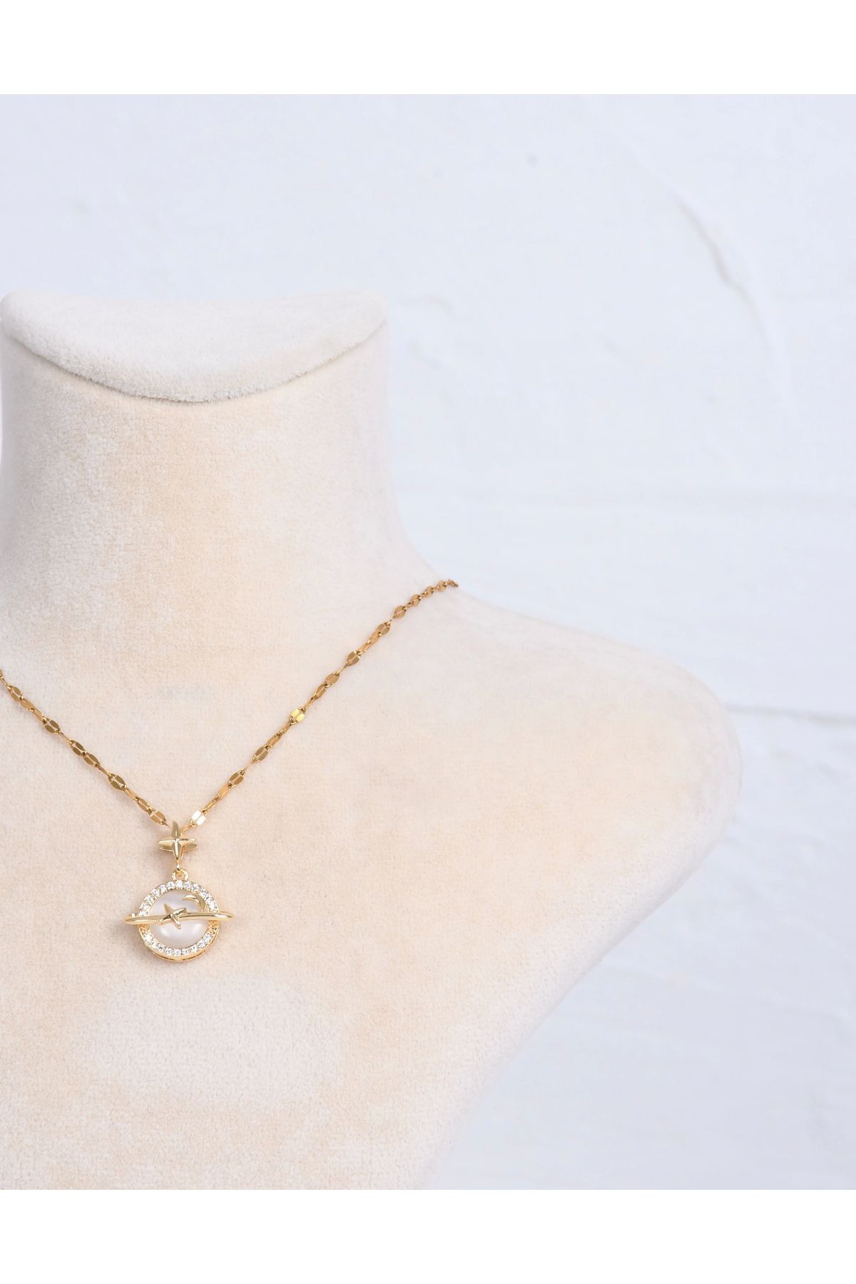 shiva accessorie Taşlı AY Yıldız Çelik Gold Kolye