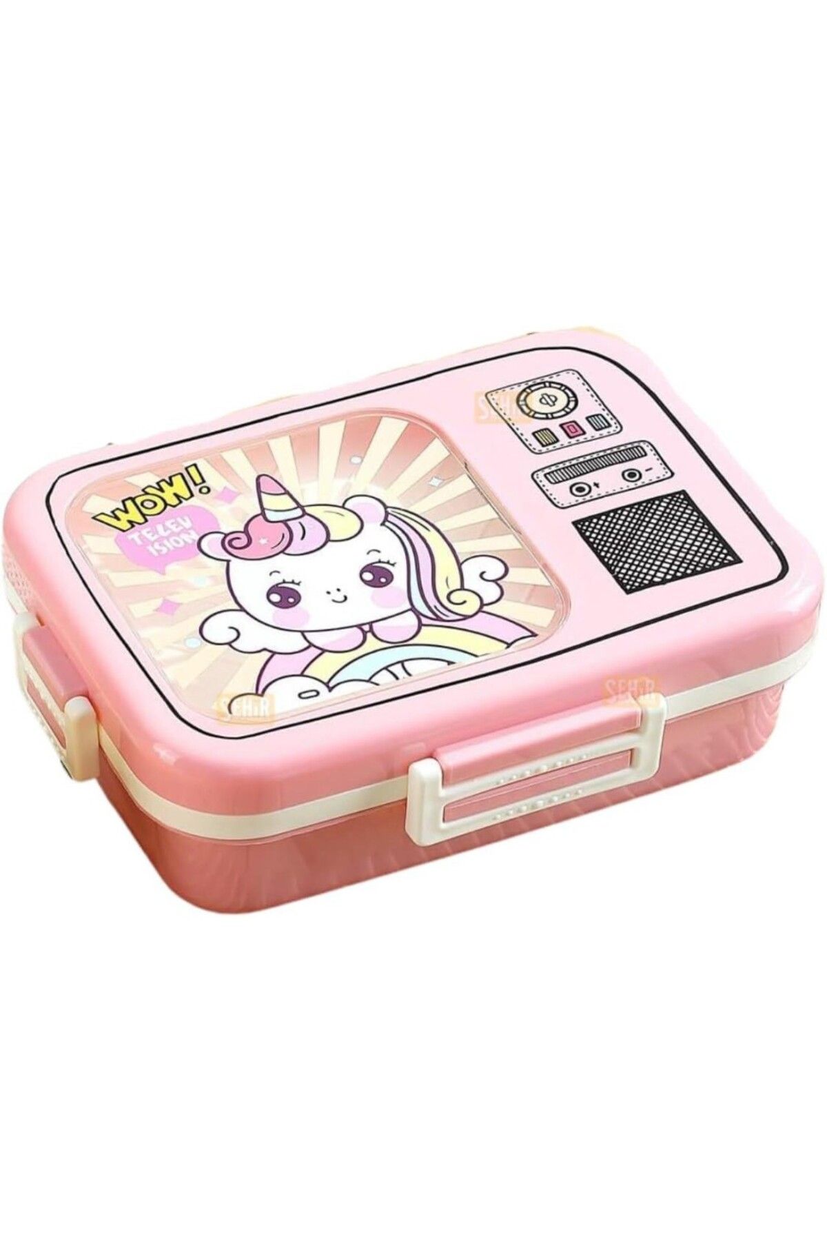Vagonlife Bento 820ml Lunchbox Tek Katlı 3 Bölmeli Paslanmaz Çelik (PEMBE UNİCORN)