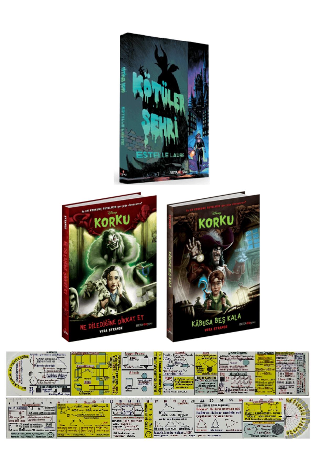 Alfa Yayınları Disney Korku 3 Kitap Set / Kötüler Şehri - Ne Dilediğine Dikkat Et - Kabusa Beş Kala + Mat. Cetvel