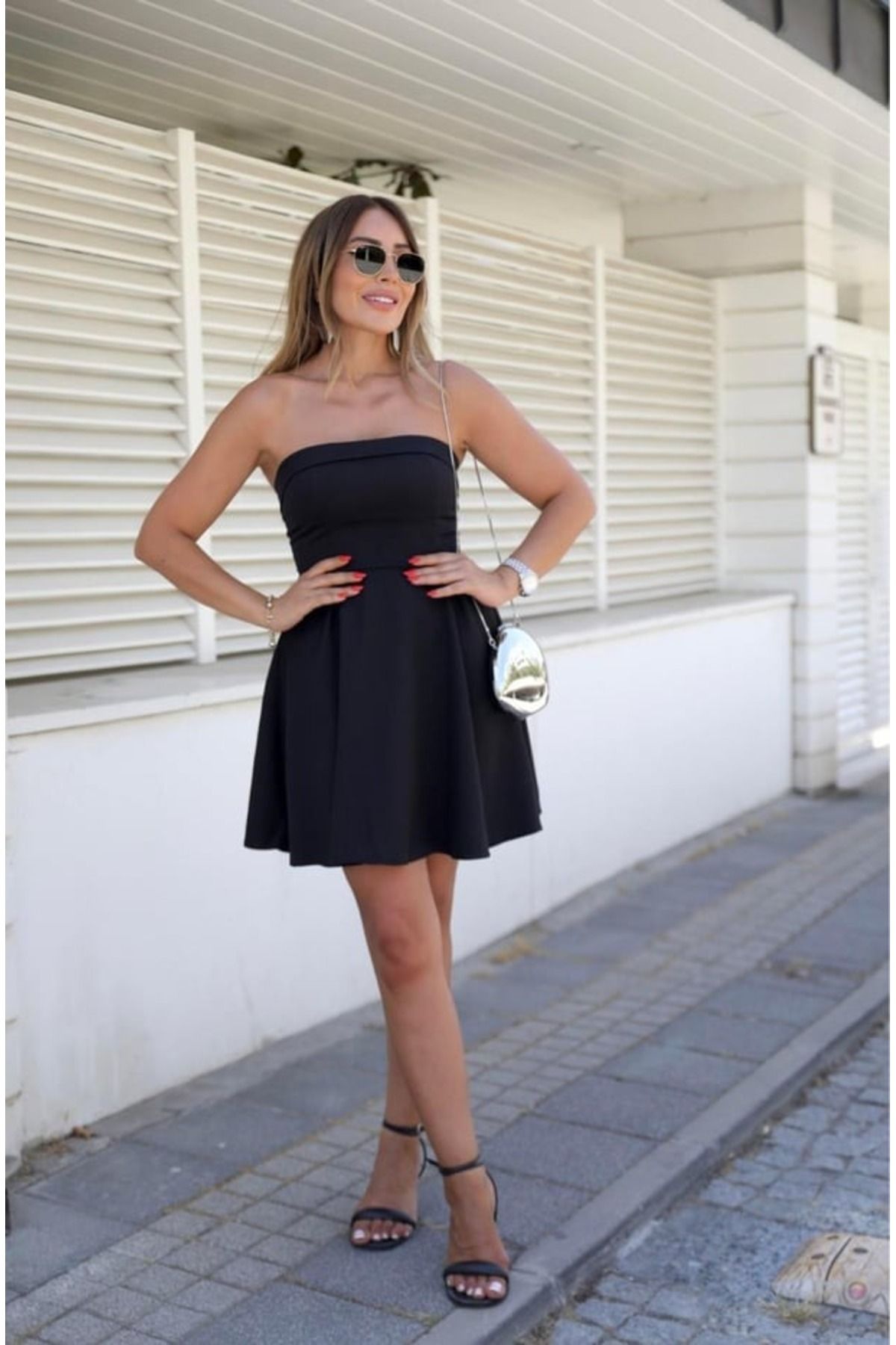 QİMYA BUTİK BUKETLİ Kadın Straplez Yaka Mini ELBİSE
