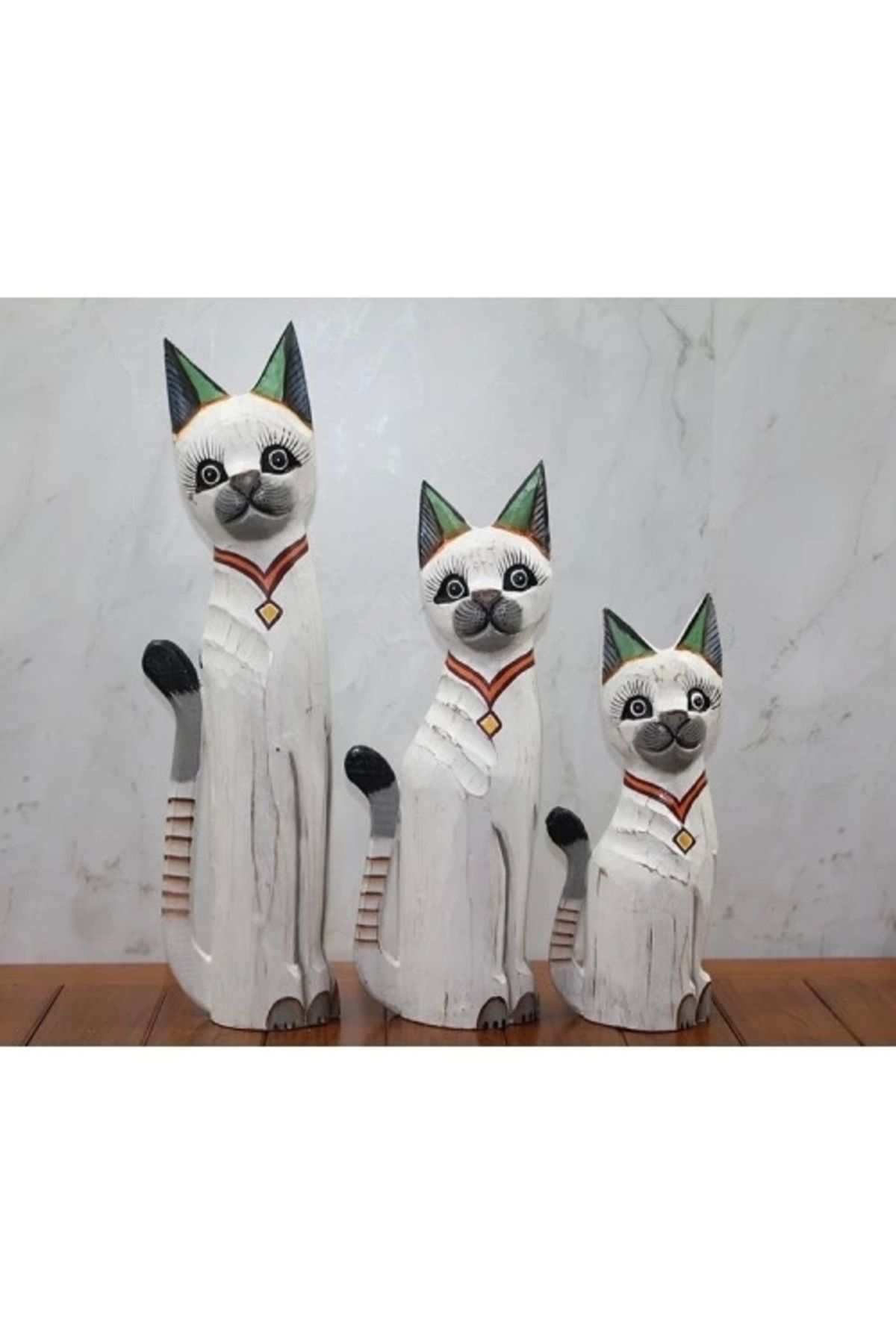 PRATİKOBA Ahşap 3'lü Kedi Seti 50 Cm