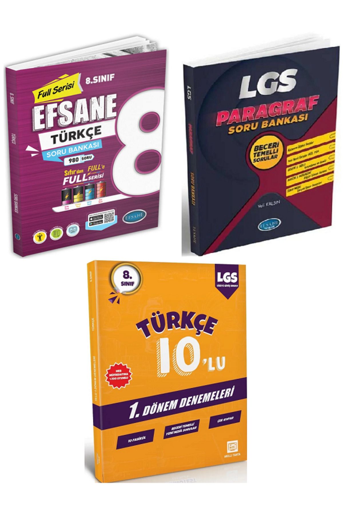 Efsane Yayınları 8.Sınıf Efsane TÜRKÇE + PARAGRAF Soru Bankası + 8.Sınıf 10'Lu Türkçe Deneme - 3 KİTAP SET