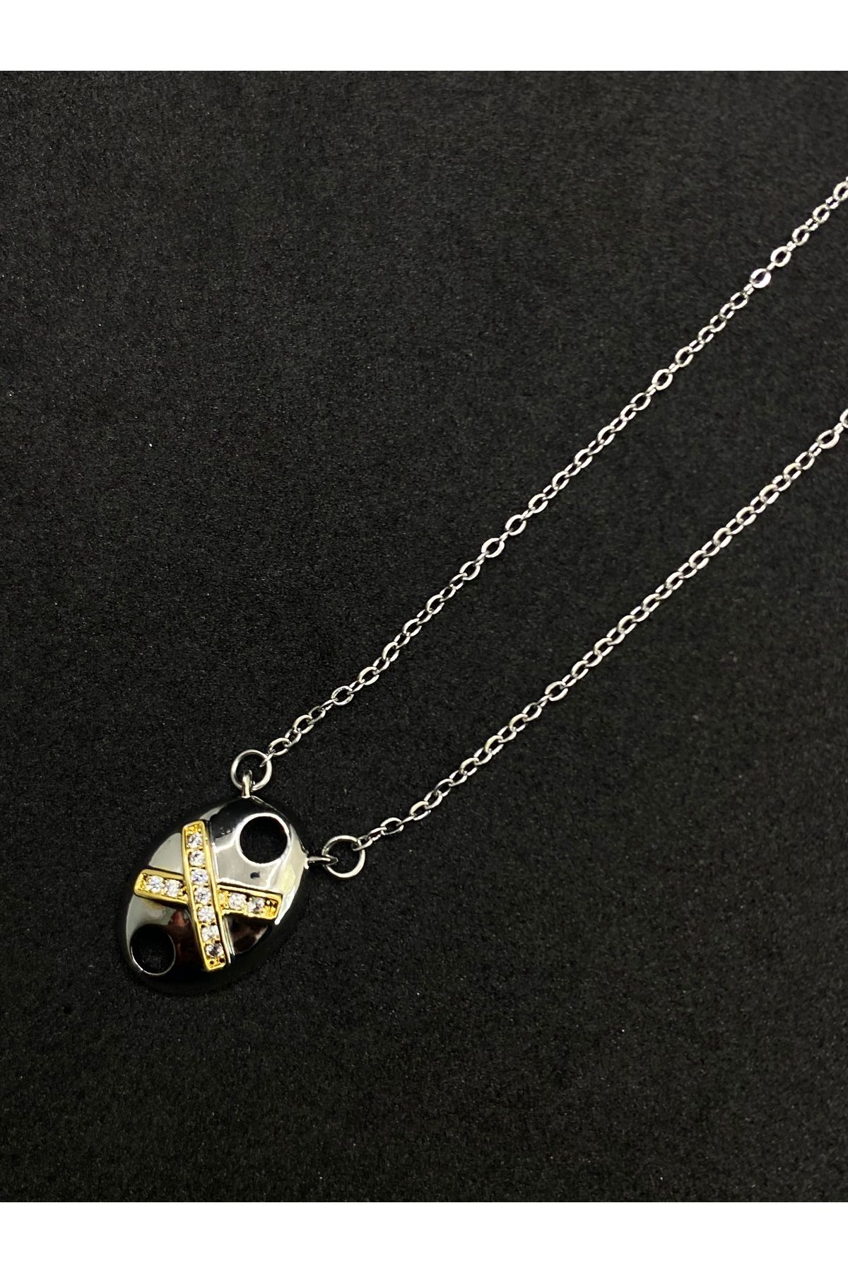Jiji Jewelery Tiff Co X Gümüş Renk Zirkon Taşlı Paslanmaz Çelik Kolye