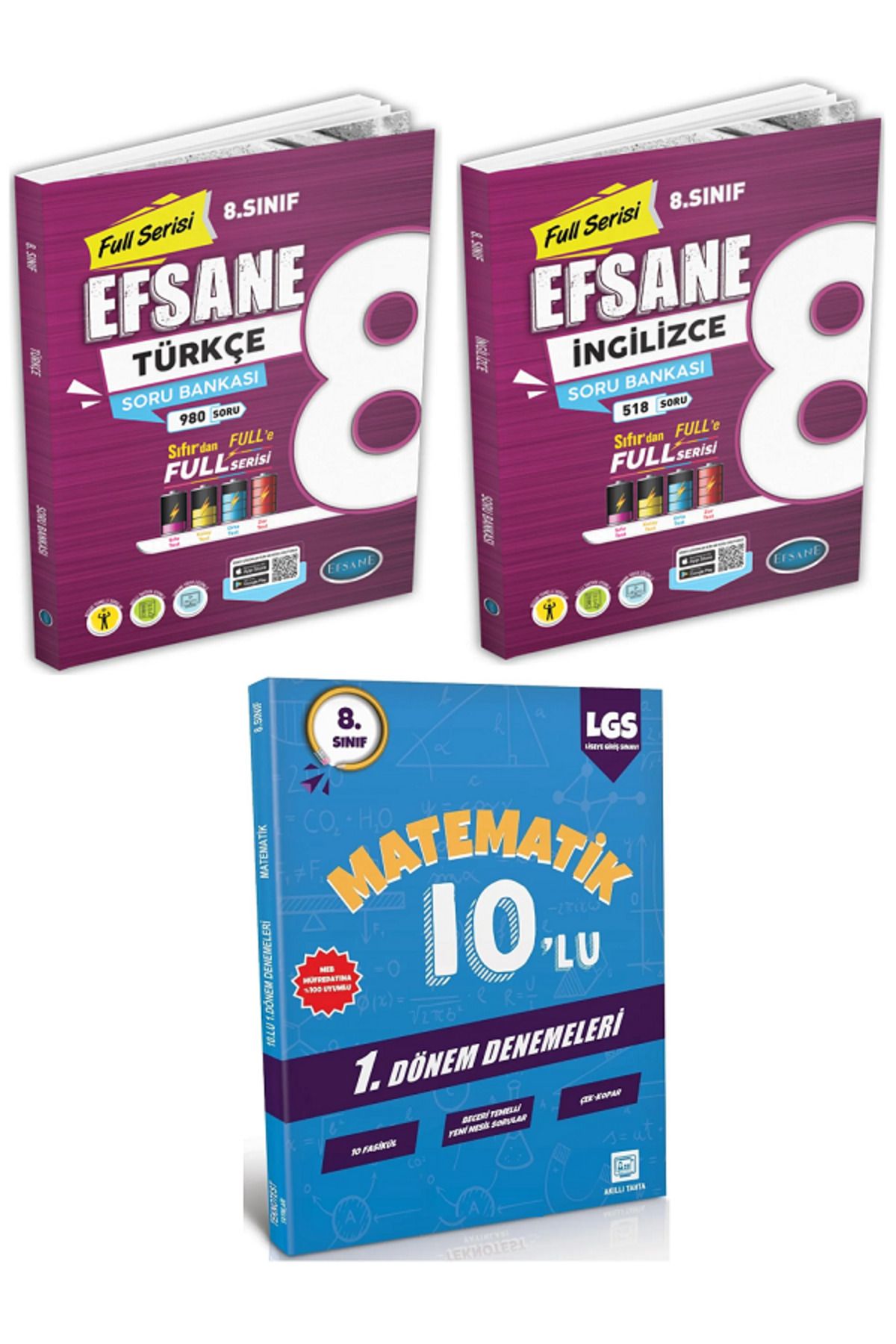 Efsane Yayınları 8.Sınıf Efsane TÜRKÇE + İNGİLİZCE Soru Bankası + 8.Sınıf 10'Lu Matematik Deneme - 3 KİTAP SET