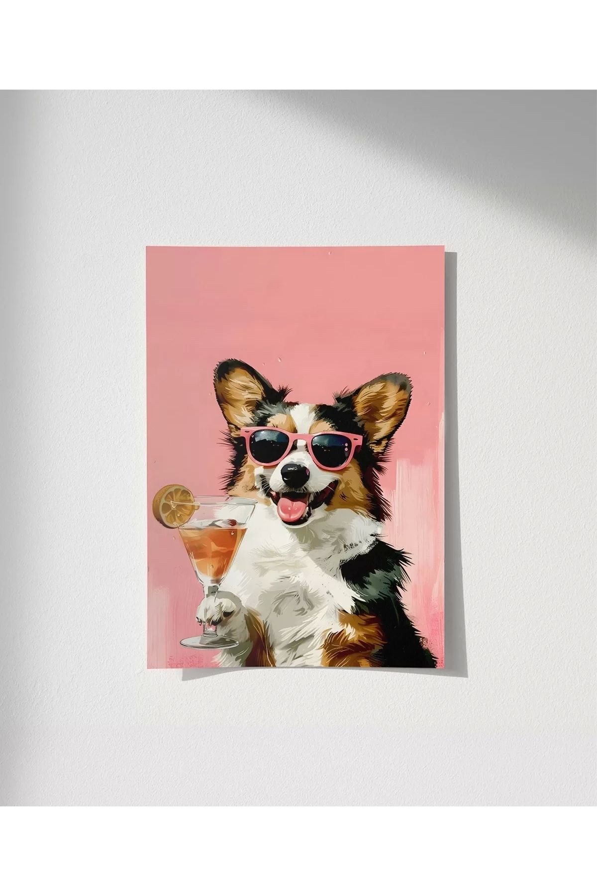 VOGLOO Çerçevesiz Poster Corgi'nin Pembe Gözlük Stili