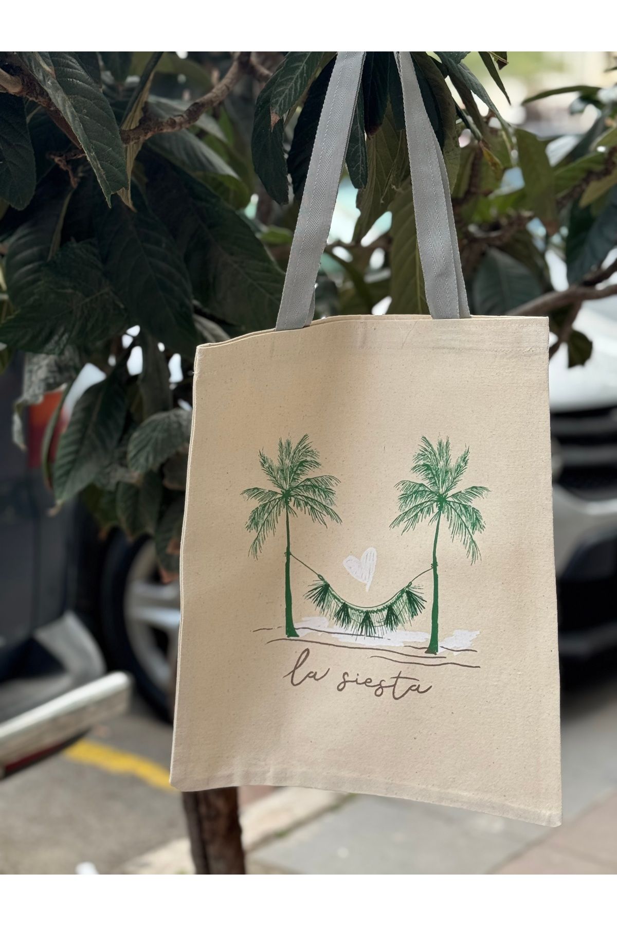 Minderya Baskılı Shopping Bag Keten Alışveriş Çantası
