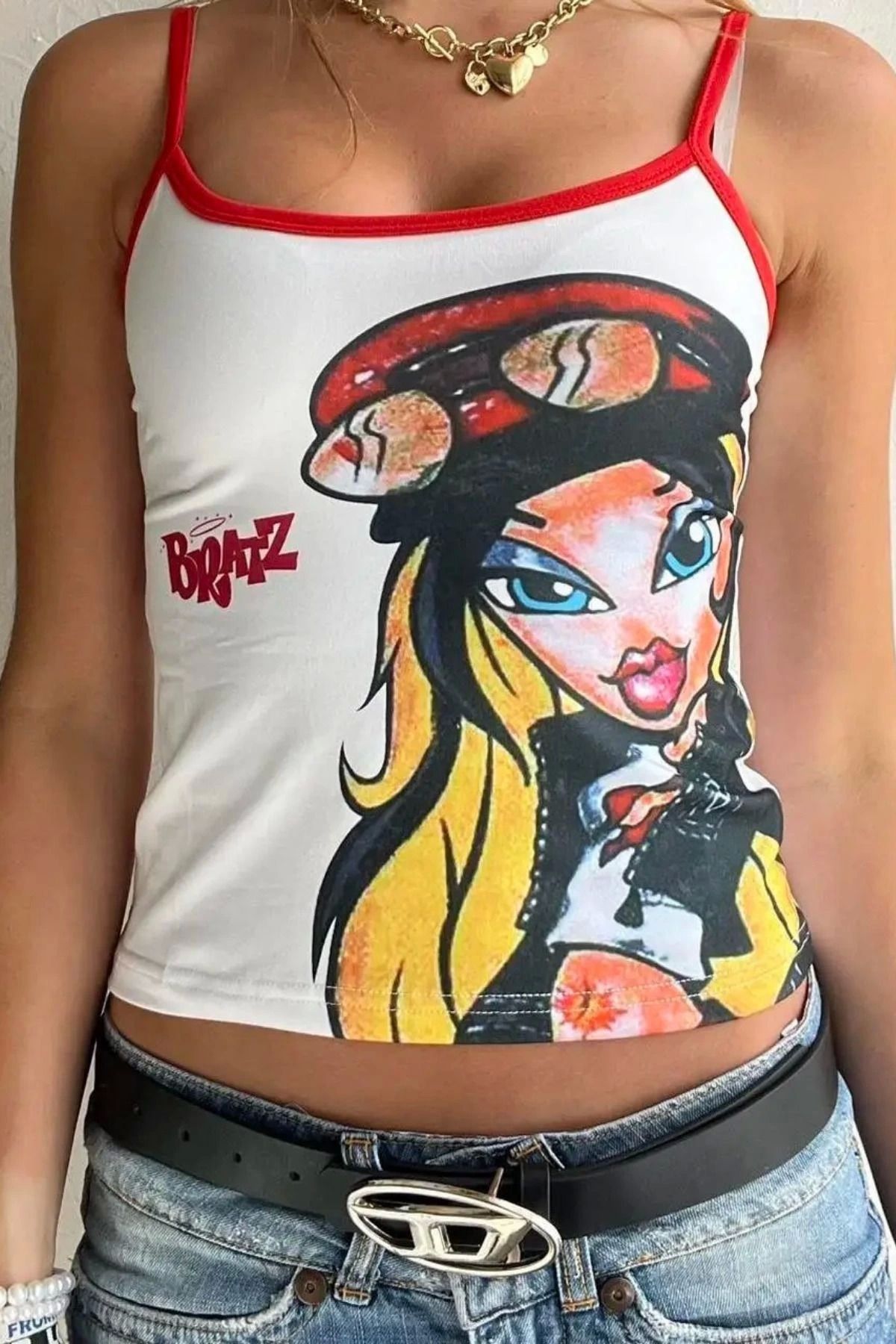 1blood Beyaz Bratz Kırmızı Askılı Crop