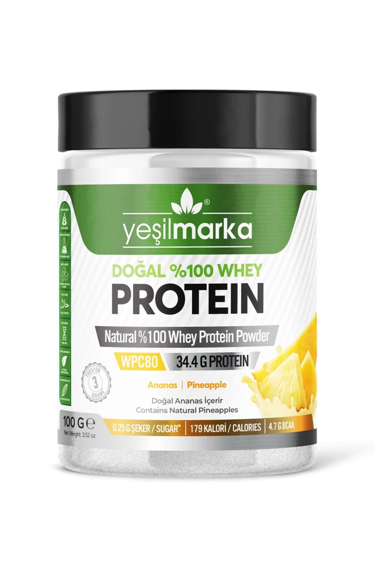پروتئین وی پودر آب پنیر طبیعی آناناس 100 گرم yeşilmarka