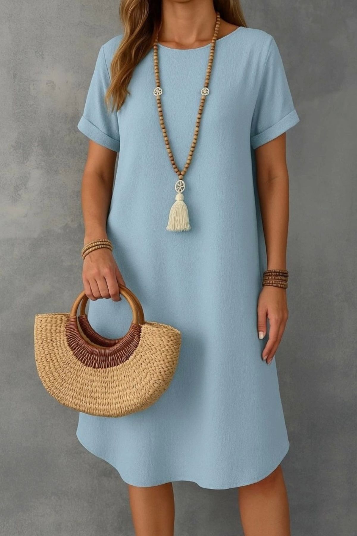 Butik Kadın Kısa Kollu Kayık Yaka Bürümcük Elbise