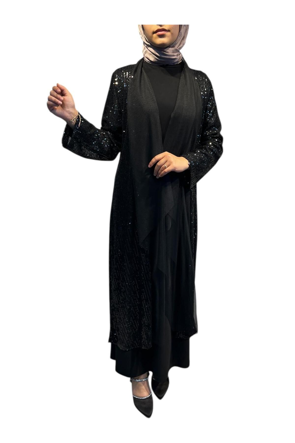 GÖRKEM CAN TEKSTİL PAYETLİ UZUN ABAYA/CAPE
