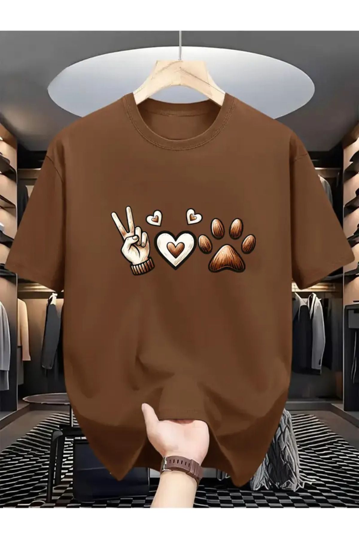 aynewmoda Erkekler ve kadınlar için %100 pamuklu, barış işareti ve kalp grafikli düz tişört