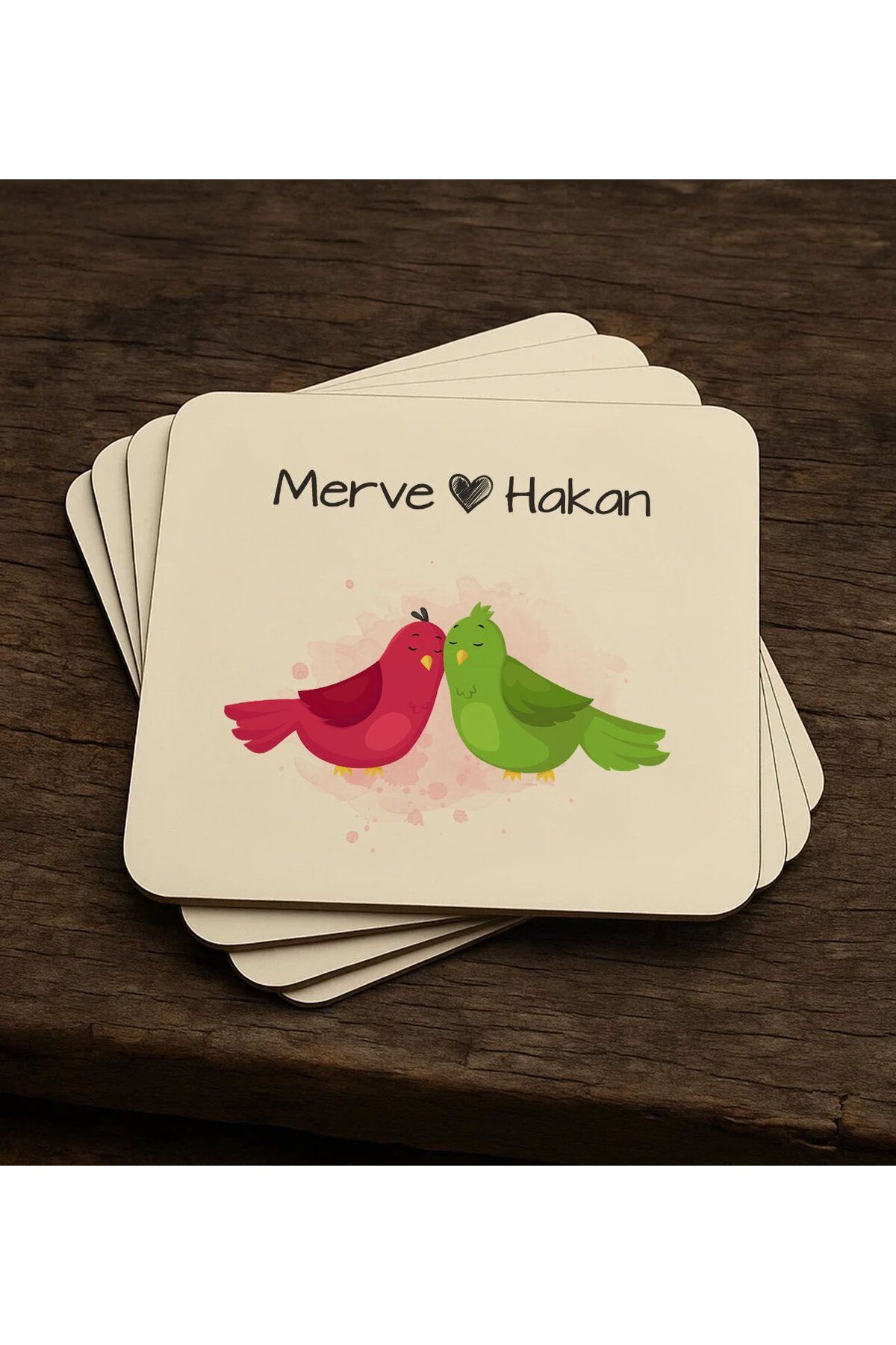 Bk Gift Kişiye Özel Sevgili Evcil Hayvan Tasarımlı 4'lü MDF Ahşap Bardak Altlığı-1, Arkadaşa Hediye,