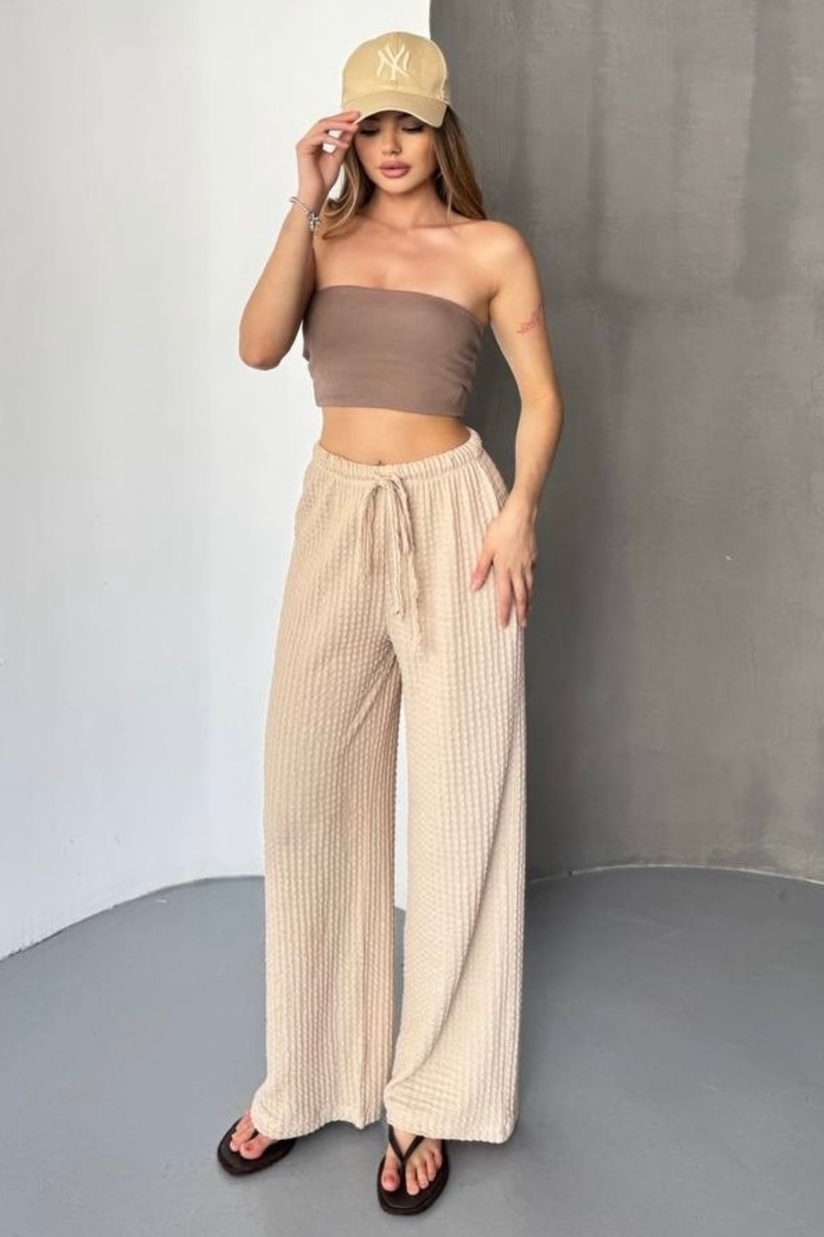 bb butik basic Bol Paça Pantolon ( Ütü İstemeyen Gofre Kumaş ) GF7770
