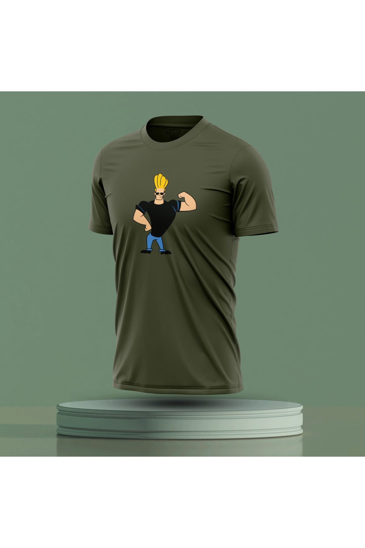 Bulvar Lee Erkek Sıfır Yaka Johnny Bravo Baskılı Yazlık T-Shirt