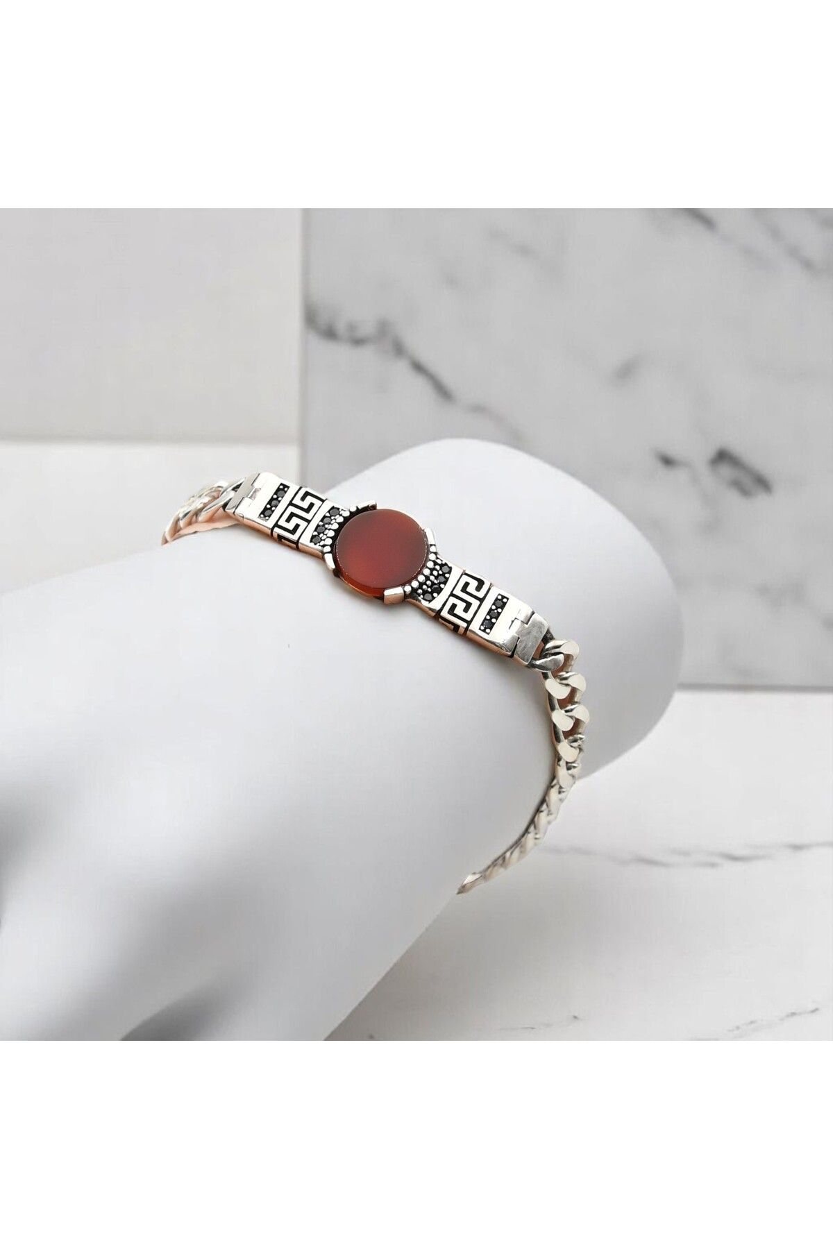 Asteria Jewelry Kırmızı Akik Taşlı Gümüş Gurmet Bileklik