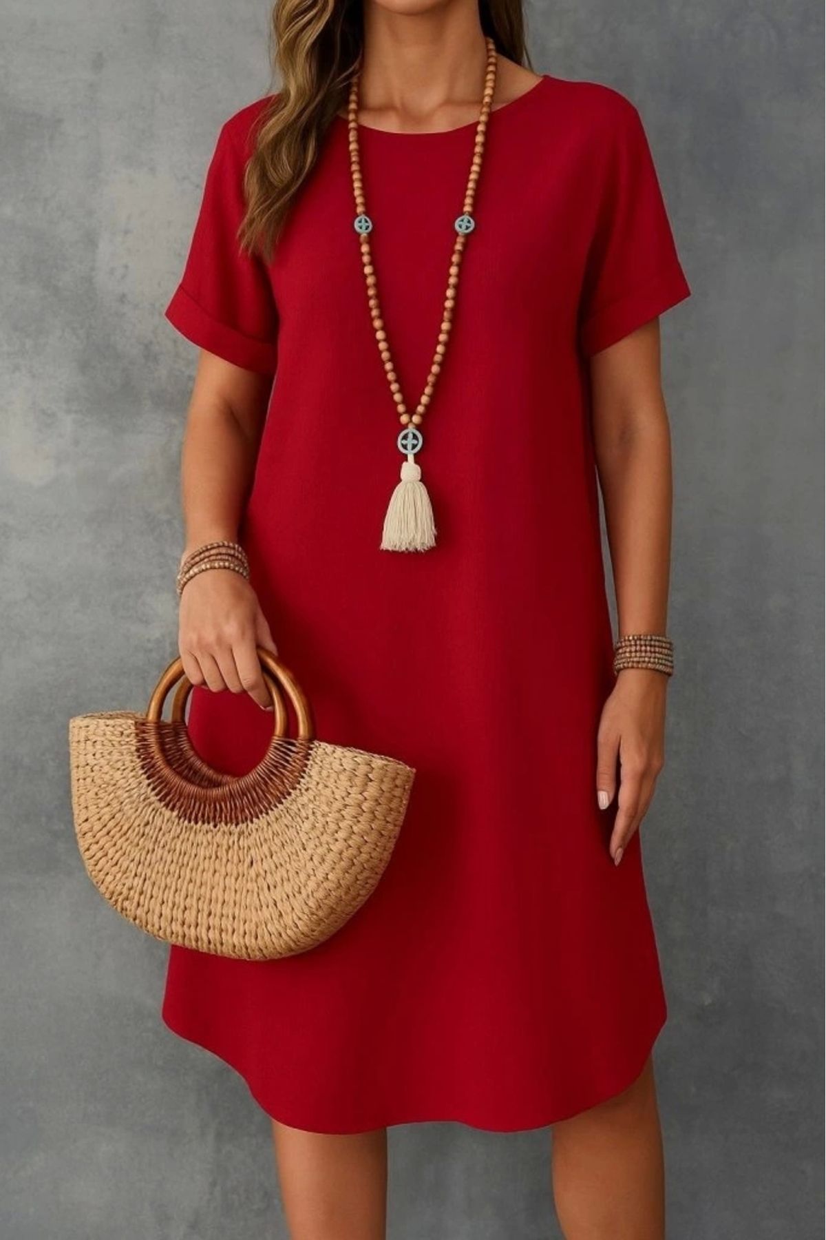 Butik Kadın Kısa Kollu Kayık Yaka Bürümcük Elbise