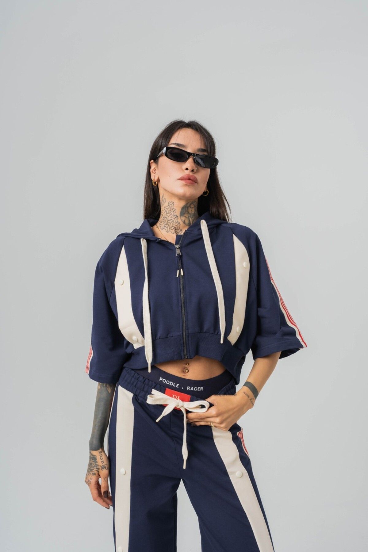 go gang own Urban Stripe Crop + Kapüşonlu Kadın T-shirt 2' li Set