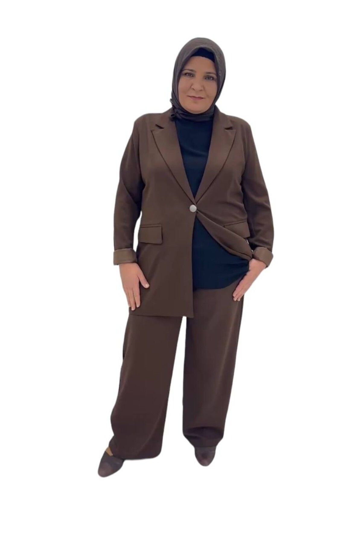 Sevda Kılınç Büyük Beden Likralı Krep Palazzo Pantalon