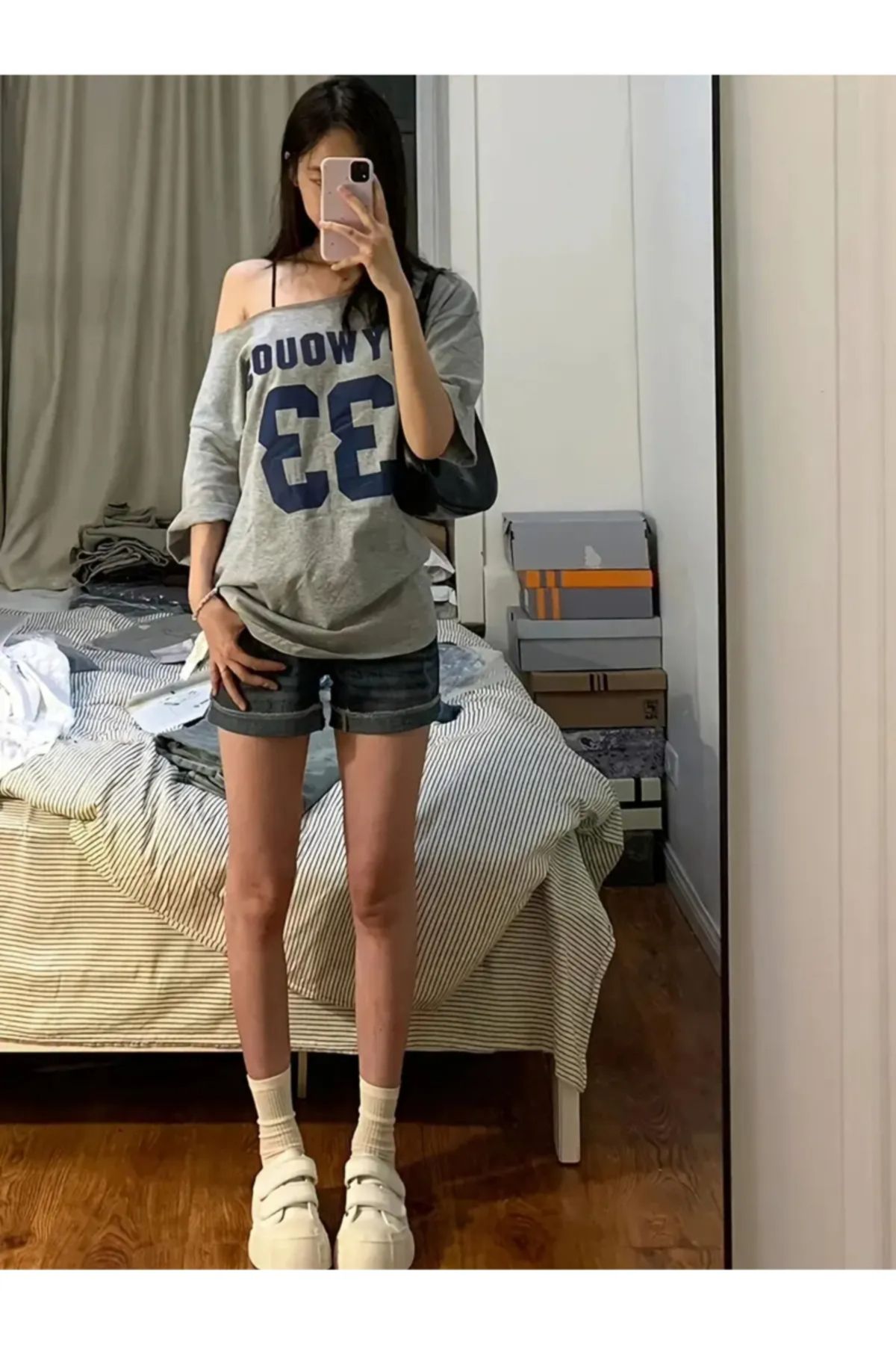 Koklonmoda Büyük Beden Kadın Düşük Omuz Kayık Yaka Baskılı T-Shirt